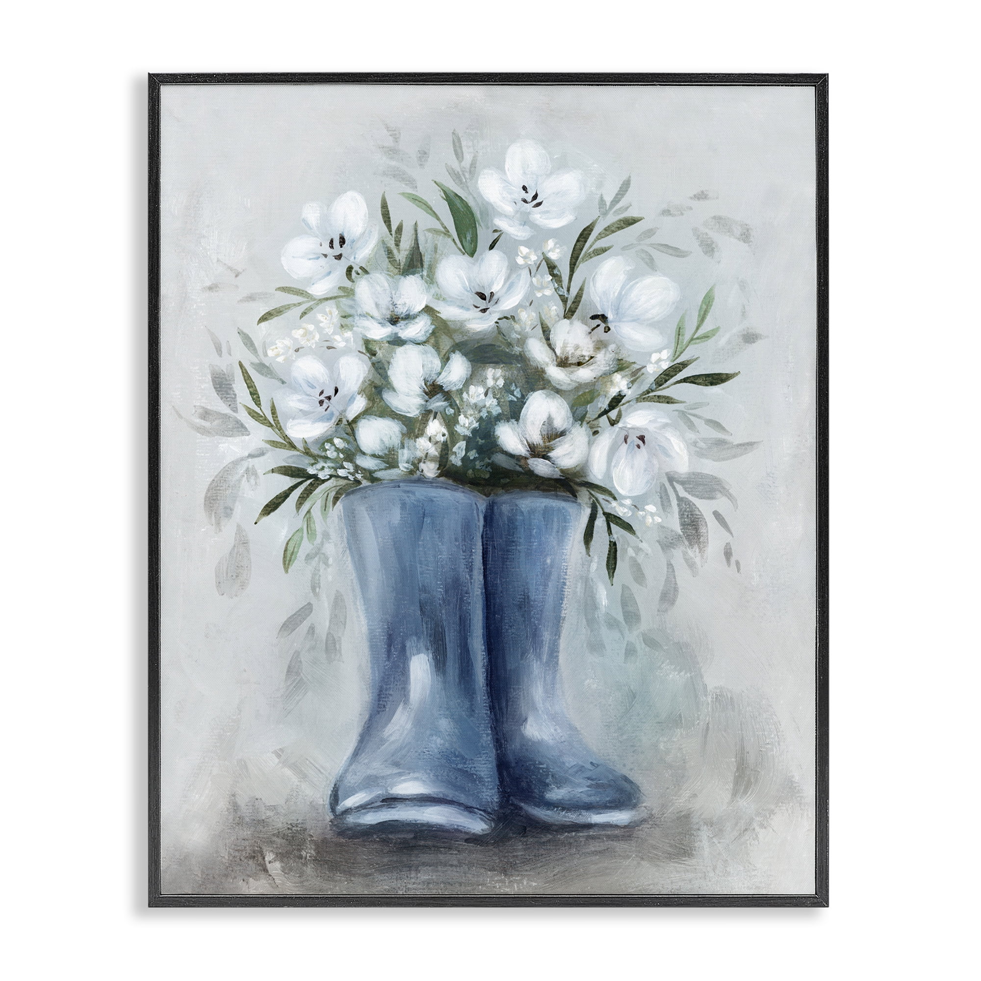 Stupell Industries Botanical Bouquet in Blue Boots Black Framed Giclee Art, design by Kristen Brockmon