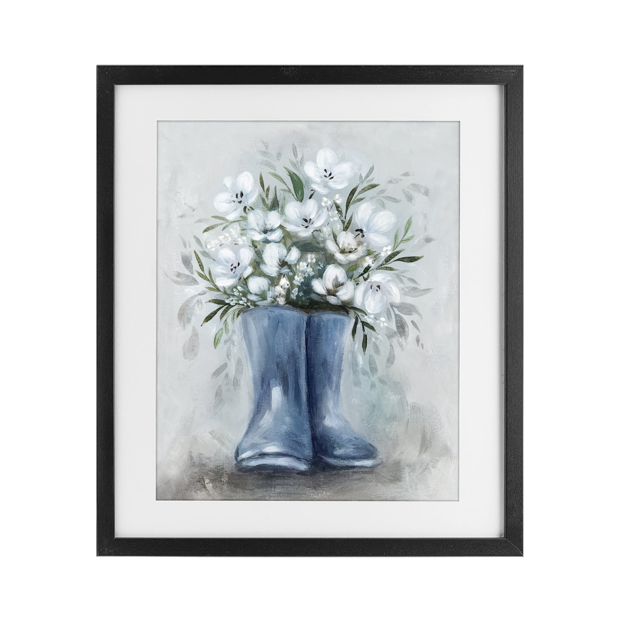 Stupell Industries Botanical Bouquet in Blue Boots Black Framed Print Under Glass, design by Kristen Brockmon