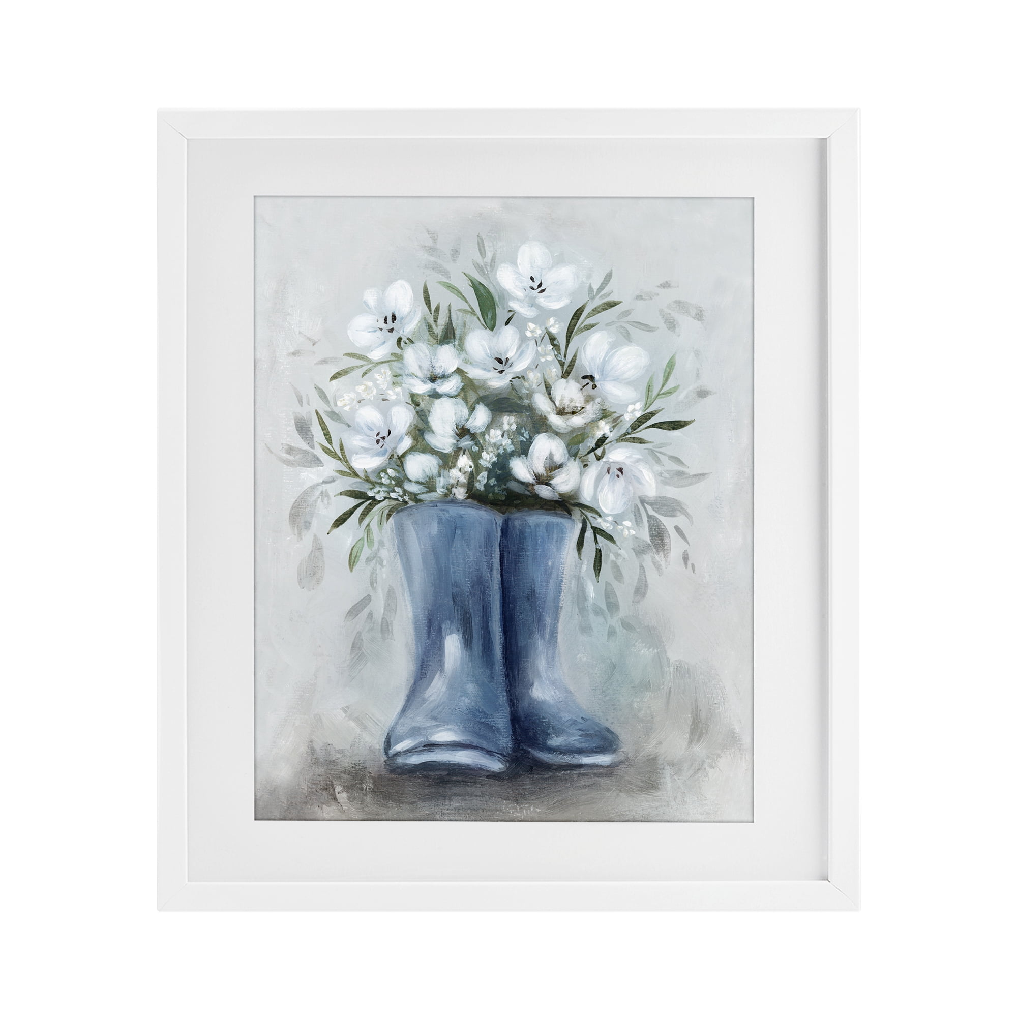 Stupell Industries Botanical Bouquet in Blue Boots White Framed Print Under Glass, design by Kristen Brockmon