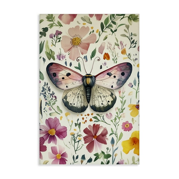 Stupell Industries Botanical Butterfly & Herbs Floral Painting Wrapped Canvas Canvas Art Print Wall Art, 16 x 24