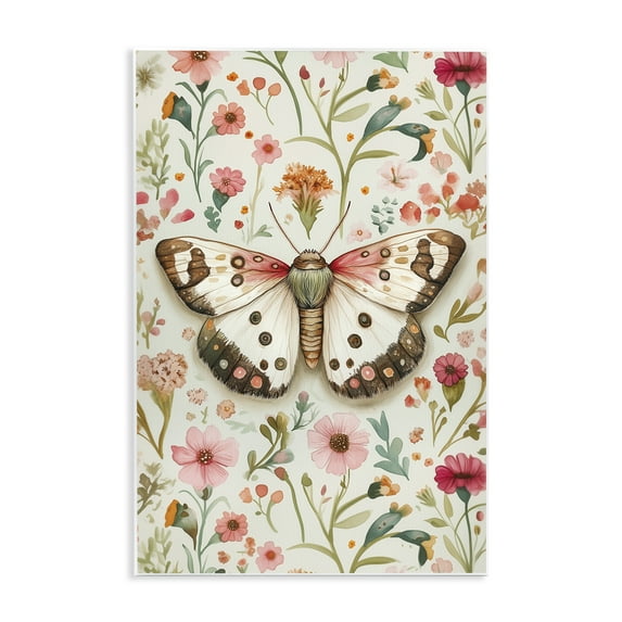 Stupell Industries Botanical Butterfly on Florals Floral Painting Unframed Art Print Wall Art, 10 x 15