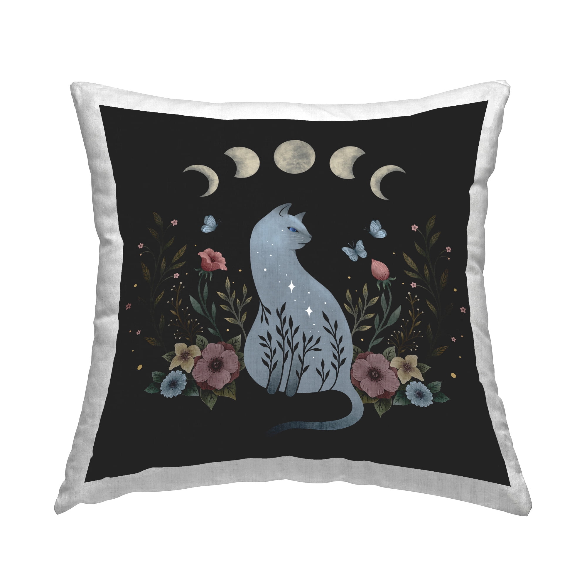 Stupell Industries Botanical Cat & Moon Decorative Printed Throw Pillow Design by Episodic Drawings