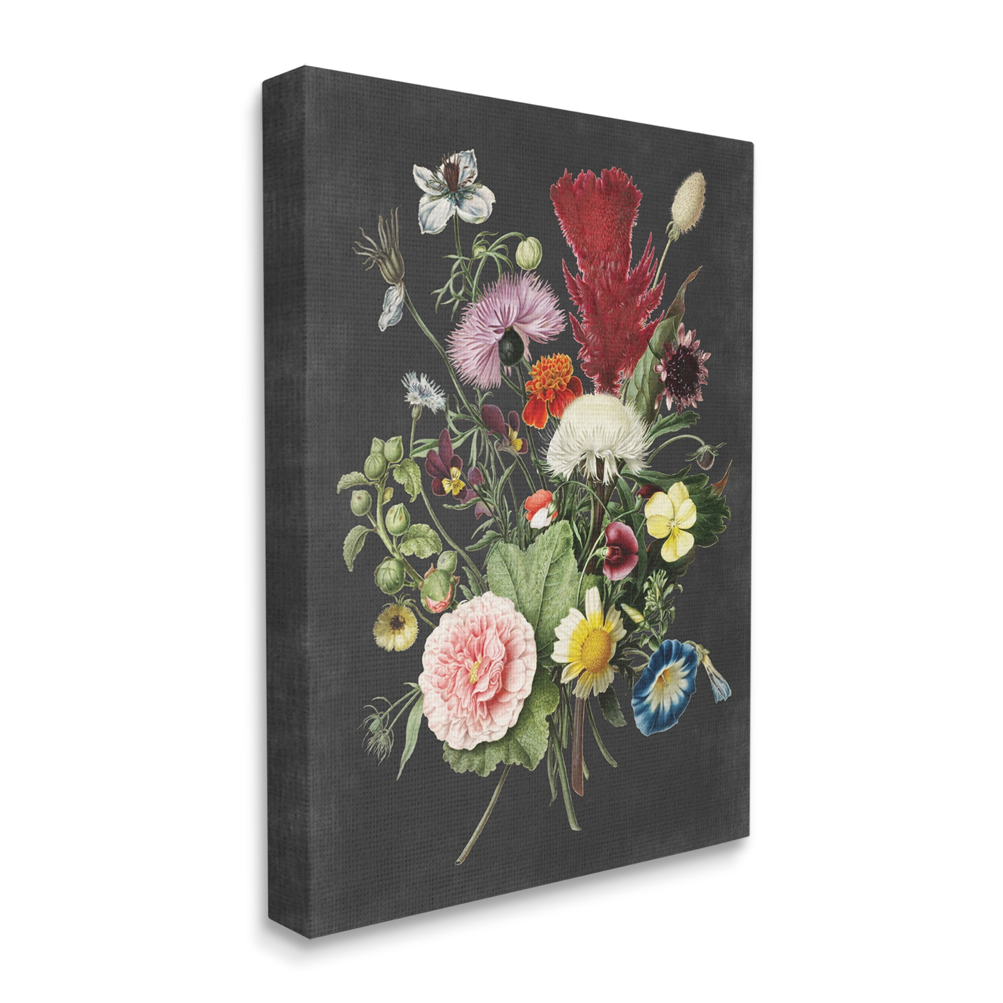 Stupell Industries Botanical Drawing Flower Bouquet On Black Design Canvas Wall Art by Lettered and Lined
