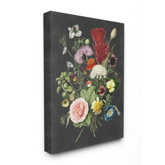 Stupell Industries Botanical Drawing Flower Bouquet On Black Design Canvas Wall Art by Lettered and Lined