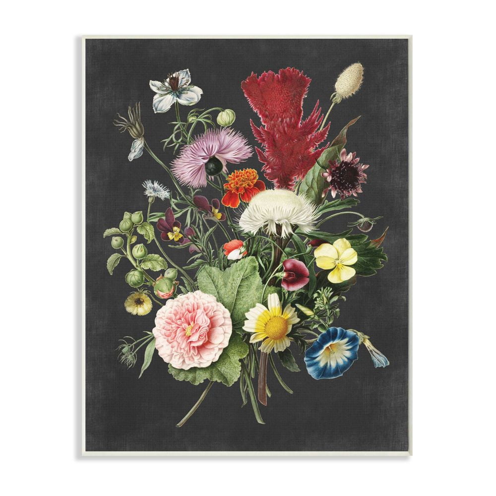 Stupell Industries Botanical Drawing Flower Bouquet On Black Design Wall Plaque by Lettered and Lined