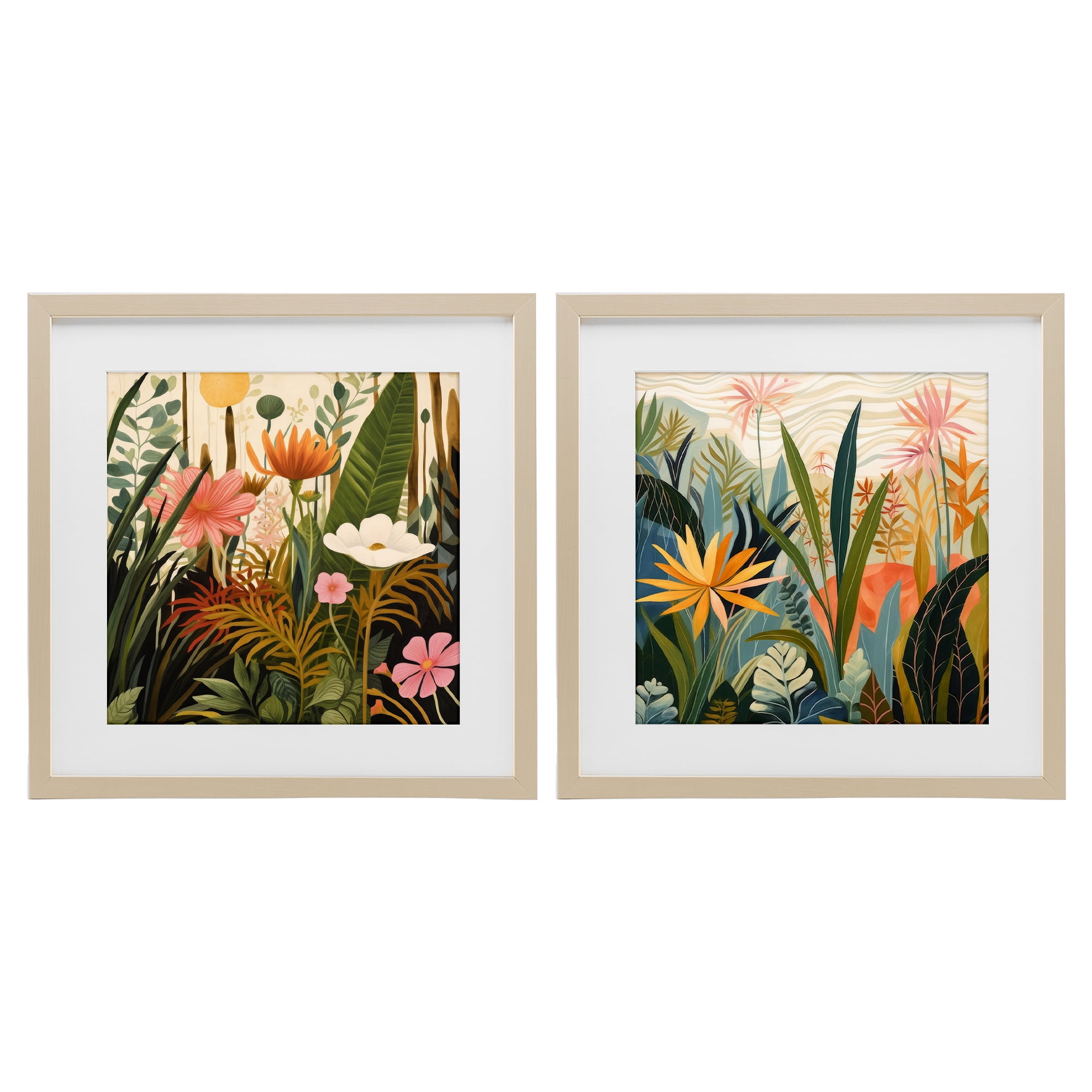 Stupell Industries Botanical Embrace Blooms 2 Piece Birch Framed Print Under Glass Set, design by Lazar Studio