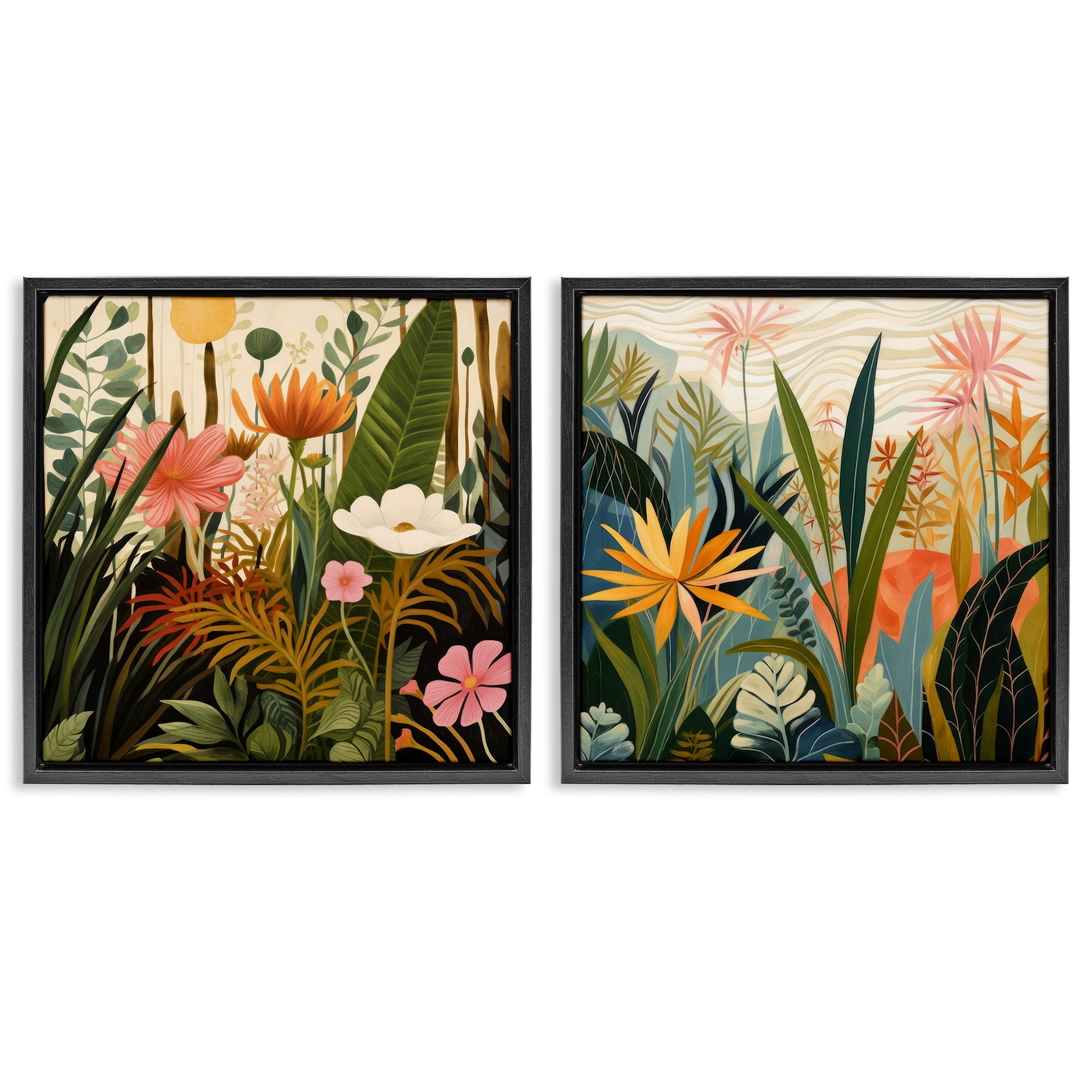 Stupell Industries Botanical Embrace Blooms 2 Piece Black Framed Floater Canvas Set, design by Lazar Studio