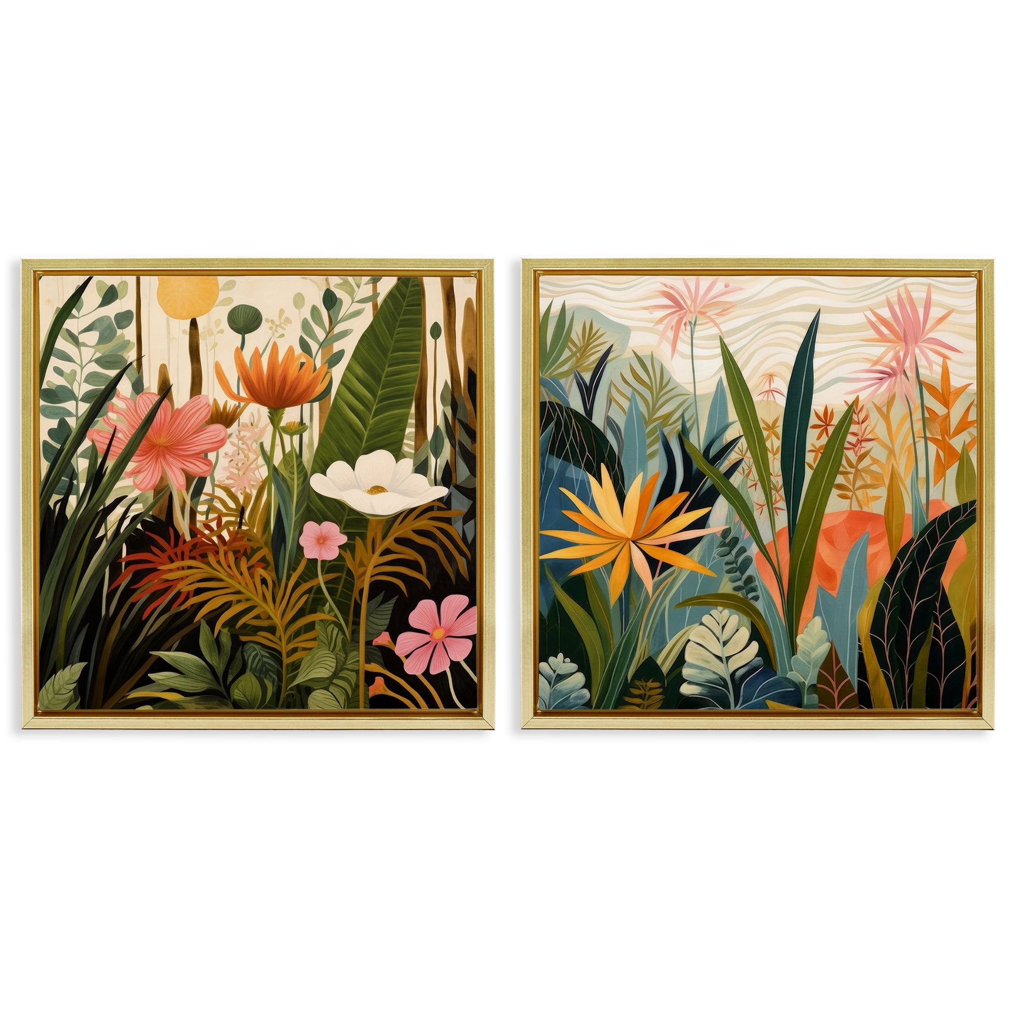 Stupell Industries Botanical Embrace Blooms 2 Piece Gold Framed Floater Canvas Set, design by Lazar Studio