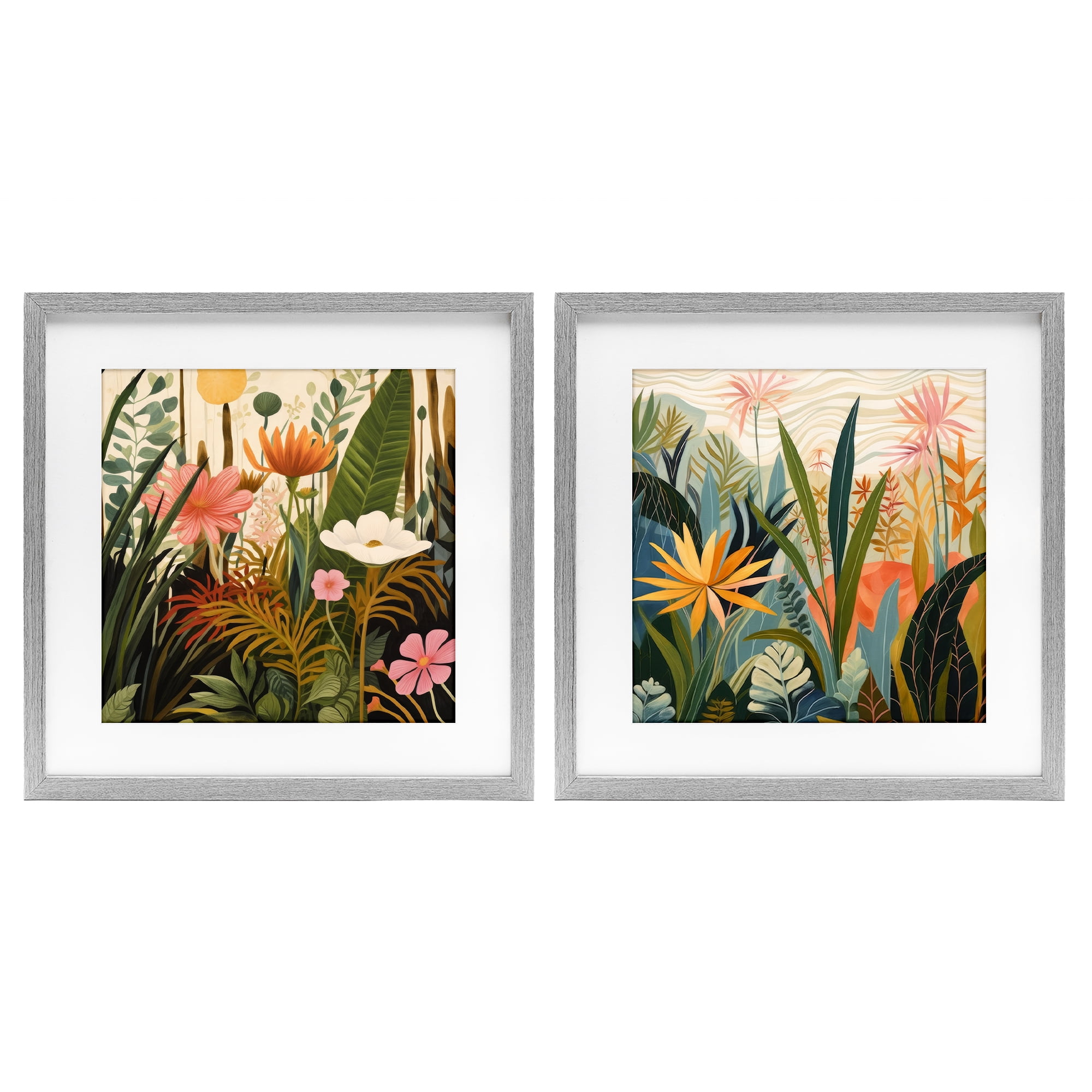 Stupell Industries Botanical Embrace Blooms 2 Piece Gray Framed Print Under Glass Set, design by Lazar Studio