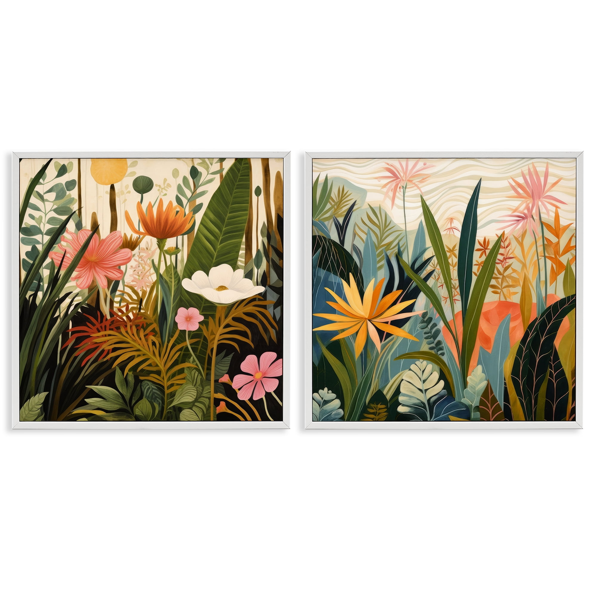 Stupell Industries Botanical Embrace Blooms 2 Piece White Framed Giclee Art Set, design by Lazar Studio