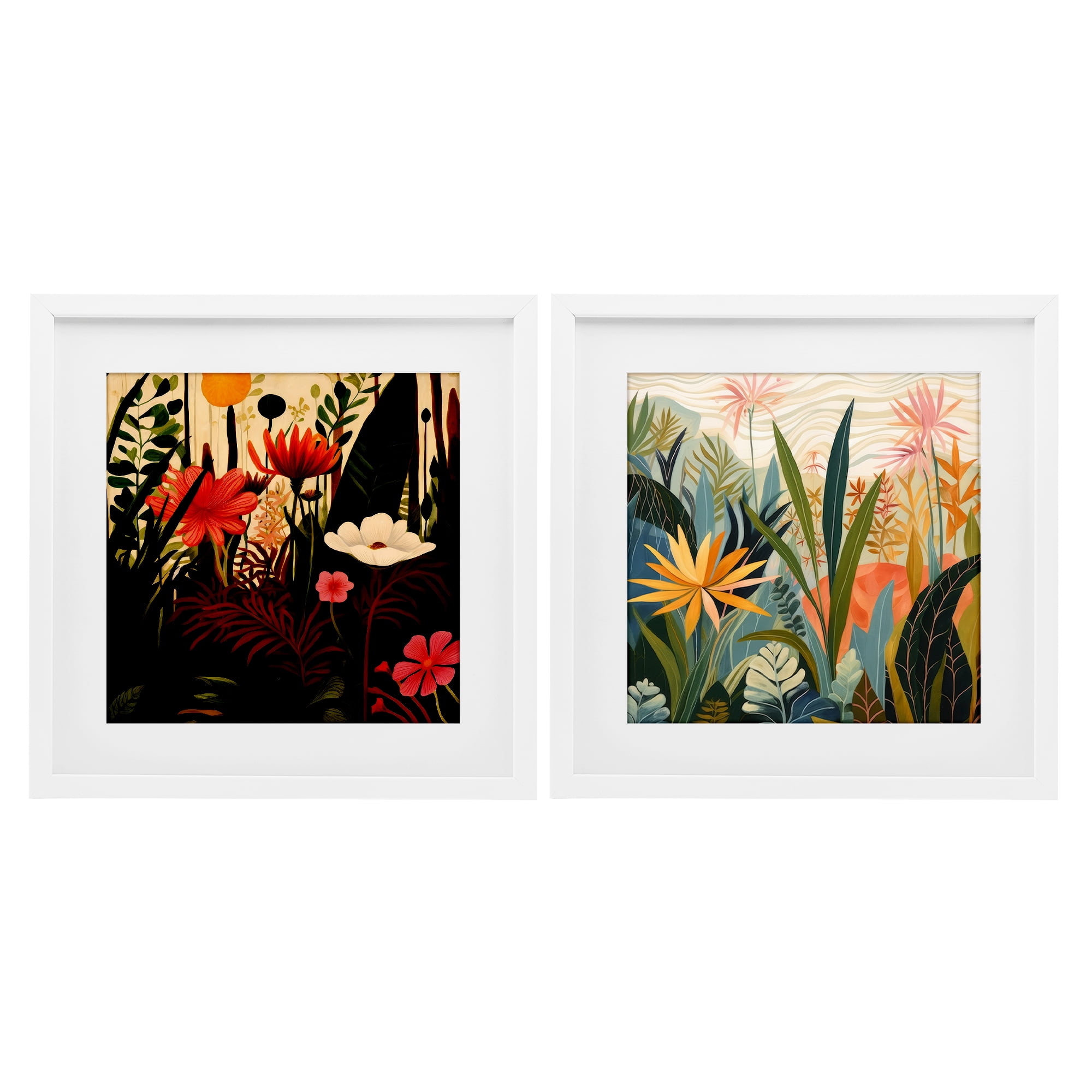 Stupell Industries Botanical Embrace Blooms 2 Piece White Framed Print Under Glass Set, design by Lazar Studio