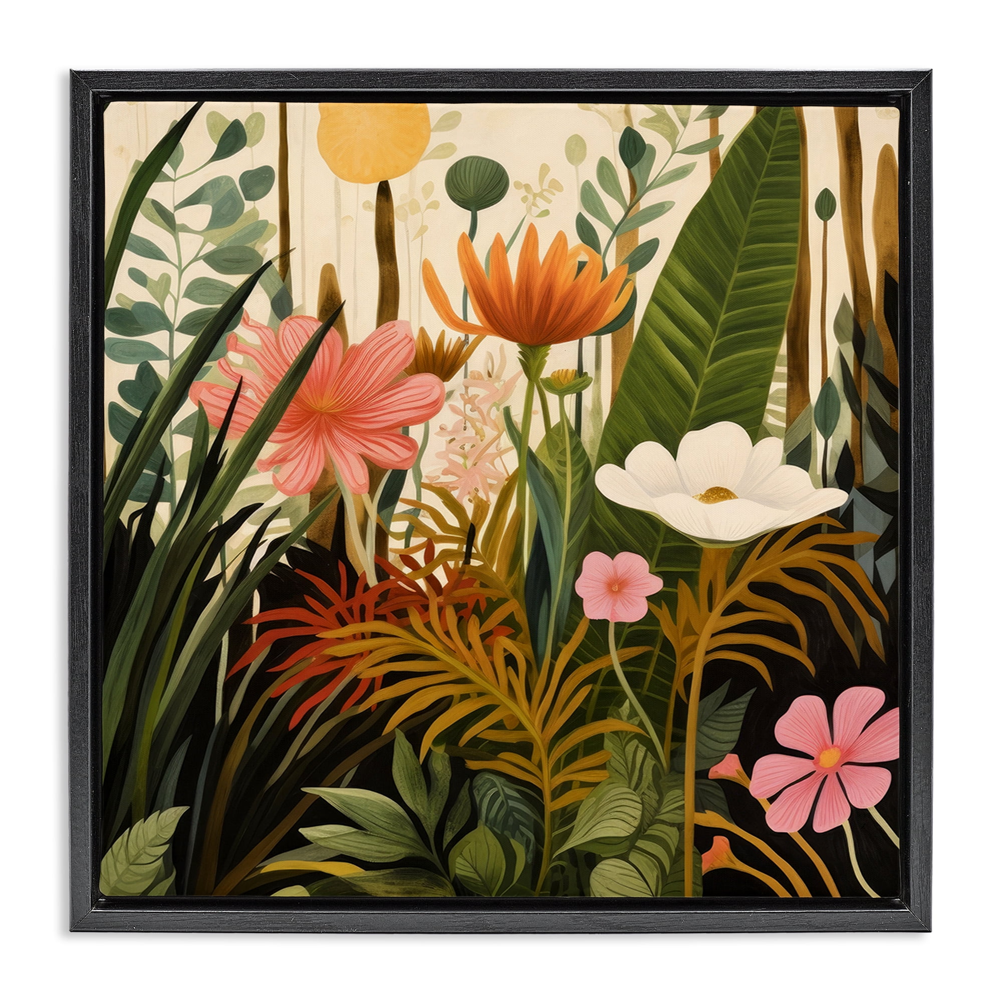 Stupell Industries Botanical Embrace in the Jungle Black Framed Floater Canvas Wall Art, design by Lazar Studio