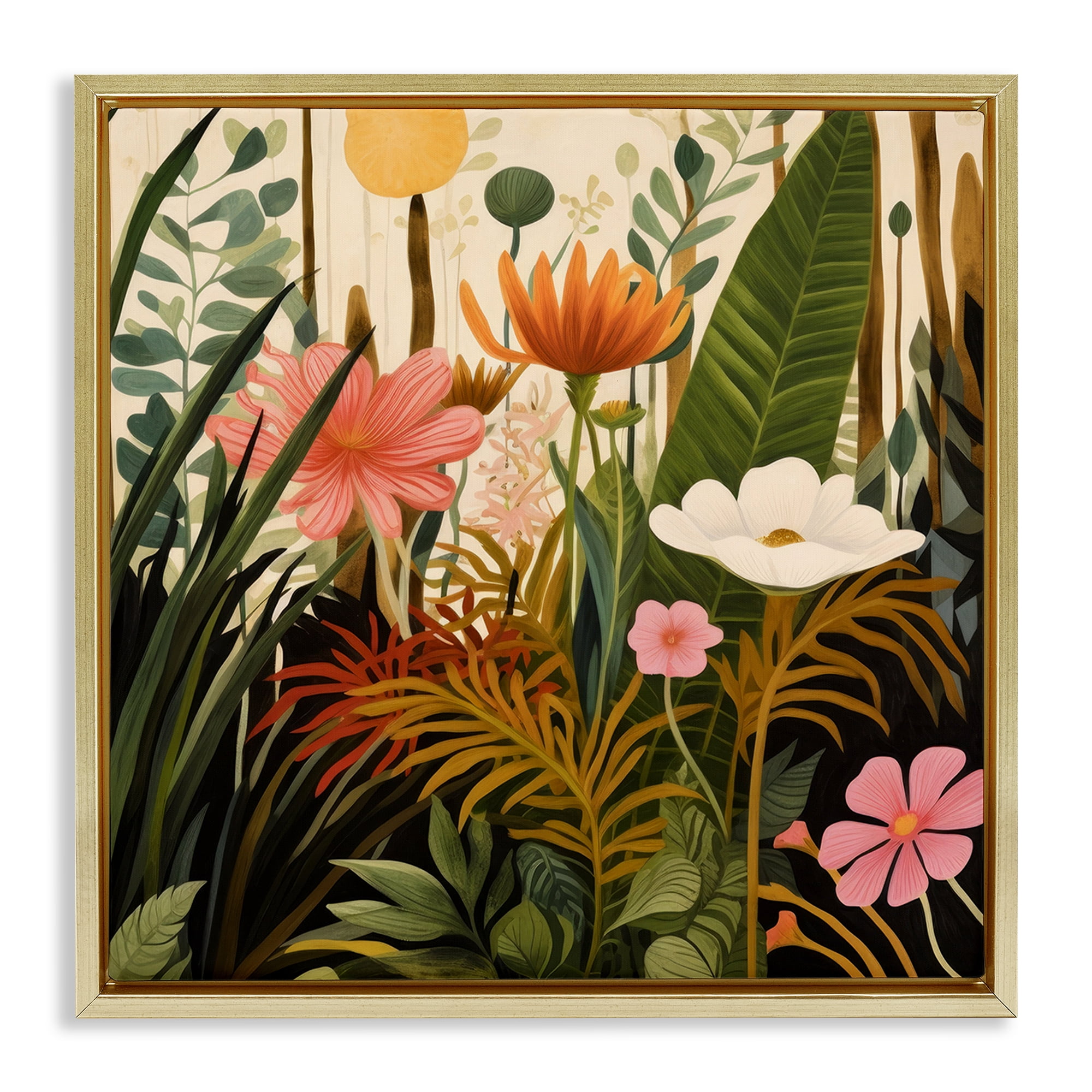 Stupell Industries Botanical Embrace in the Jungle Gold Framed Floater Canvas Wall Art, design by Lazar Studio