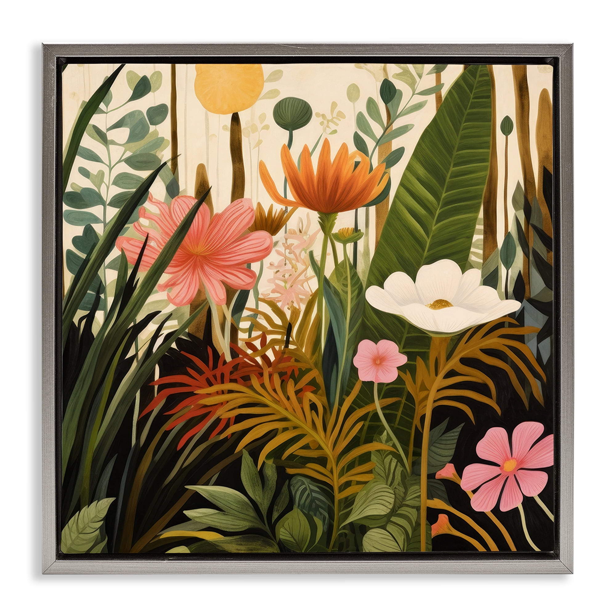 Stupell Industries Botanical Embrace in the Jungle Gray Framed Floater Canvas Wall Art, design by Lazar Studio