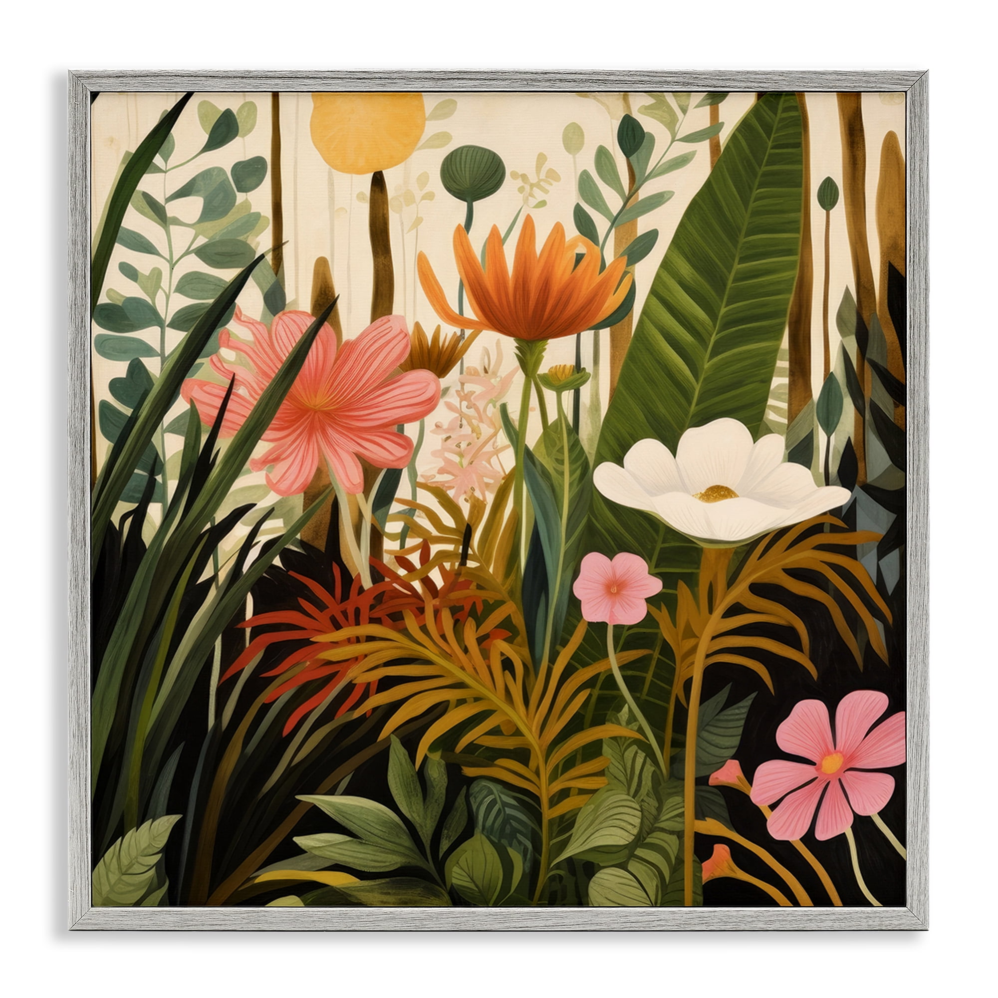 Stupell Industries Botanical Embrace in the Jungle Gray Framed Giclee Art, design by Lazar Studio