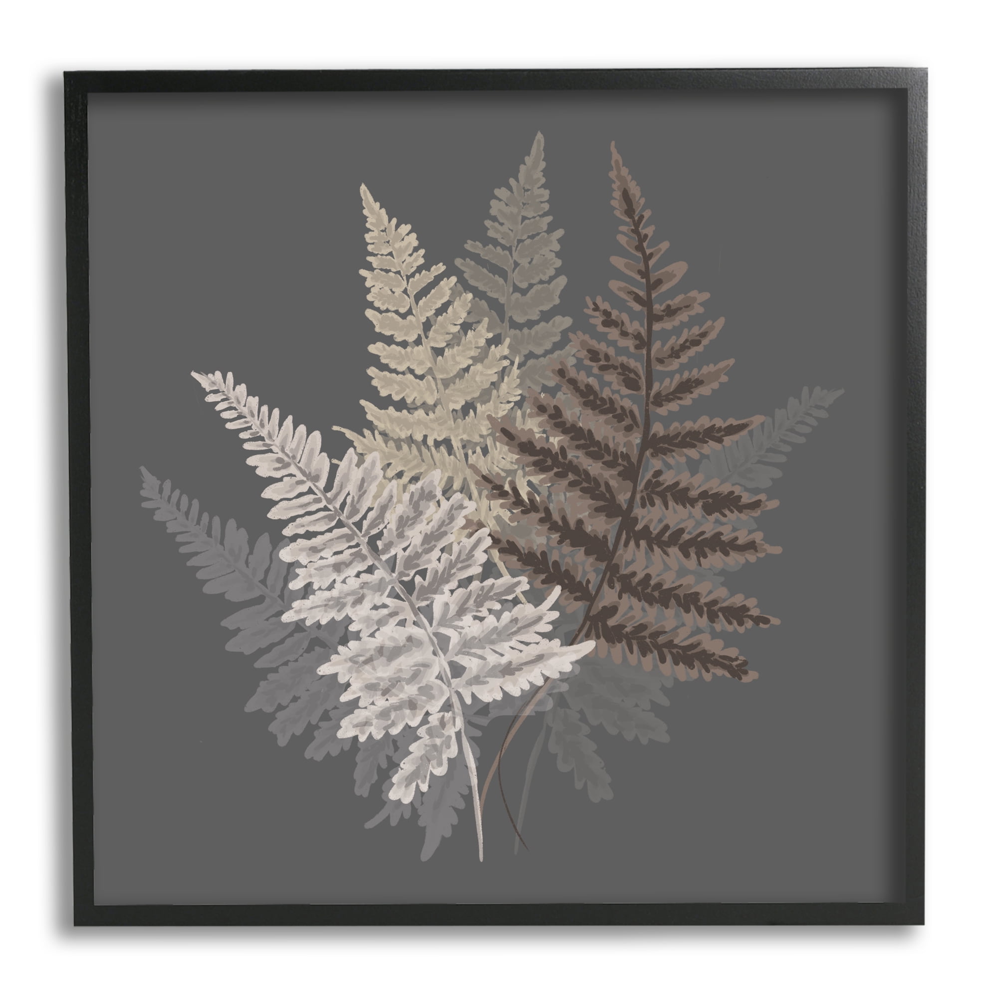 Botanical Fern Leaves Modern Layered Nature Design Black Framed Canvas Print