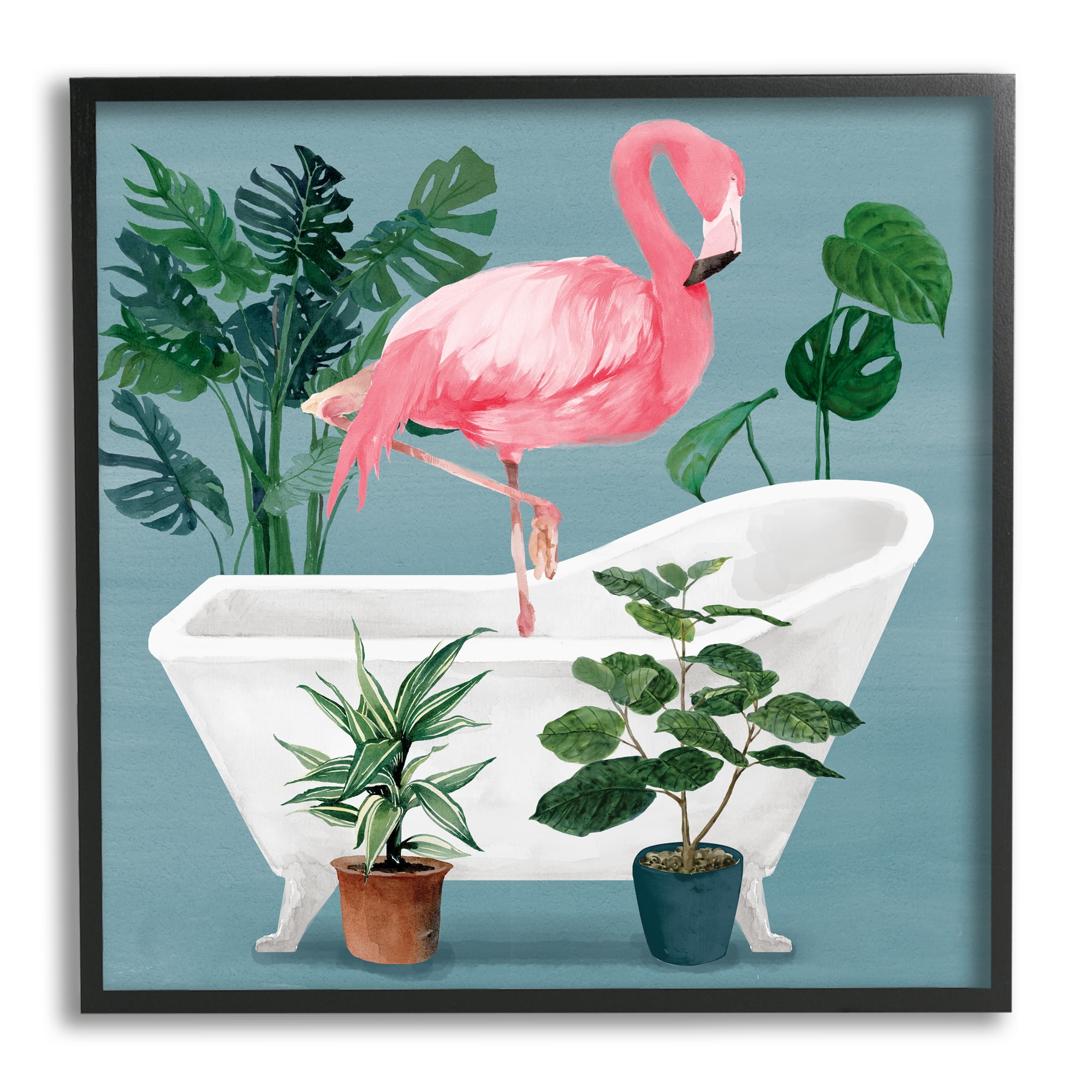Stupell Industries Botanical Flamingo Bathroom Animals & Insects Painting Black Framed Art Print Wall Art, 24 x 24