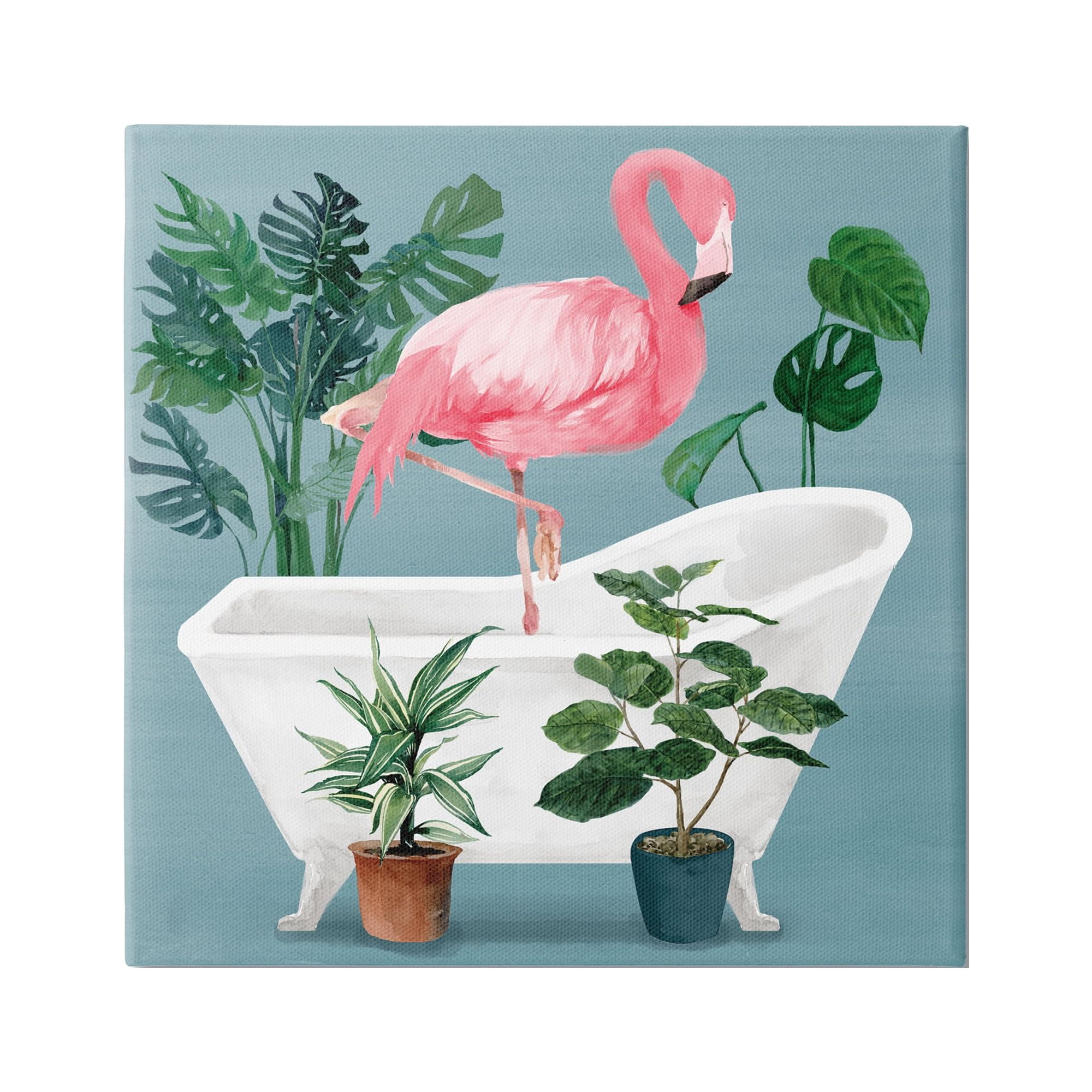 Stupell Industries Botanical Flamingo Bathroom Animals & Insects Painting Gallery Wrapped Canvas Art Print Wall Art, 24 x 24