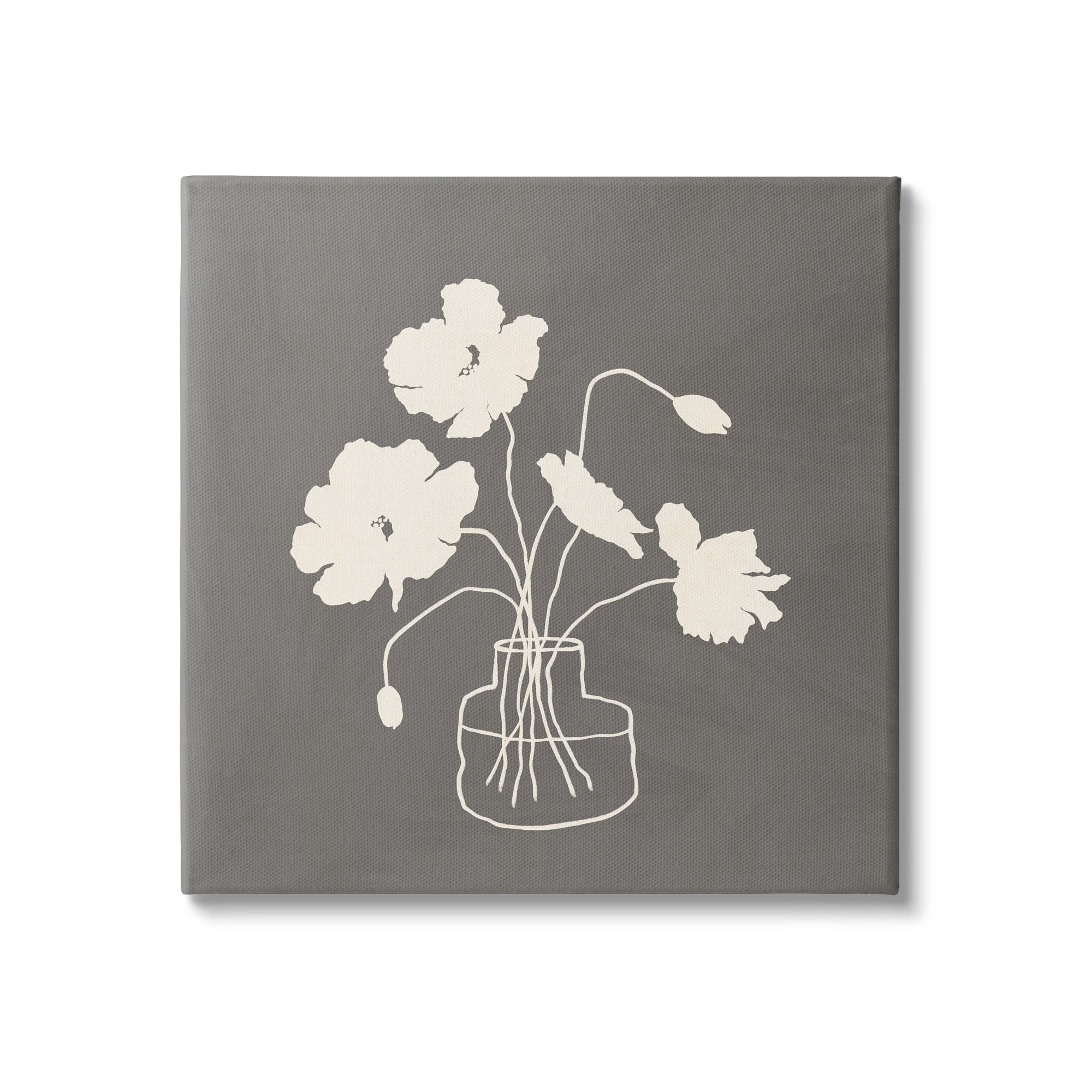 Stupell Industries Botanical Flower Buds Blossoms Vase White Outline Canvas Wall Art, 24 x 24, Design by JJ Design House LLC