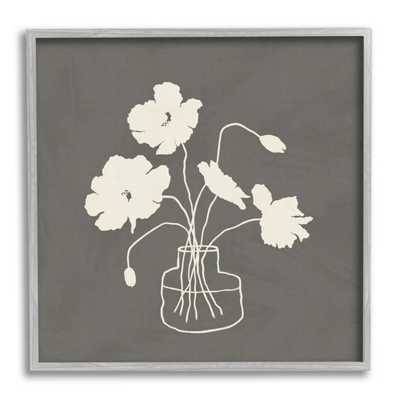 Stupell Industries Botanical Flower Buds Blossoms Vase White Outline Framed Wall Art, 12 x 12, Design by JJ Design House LLC