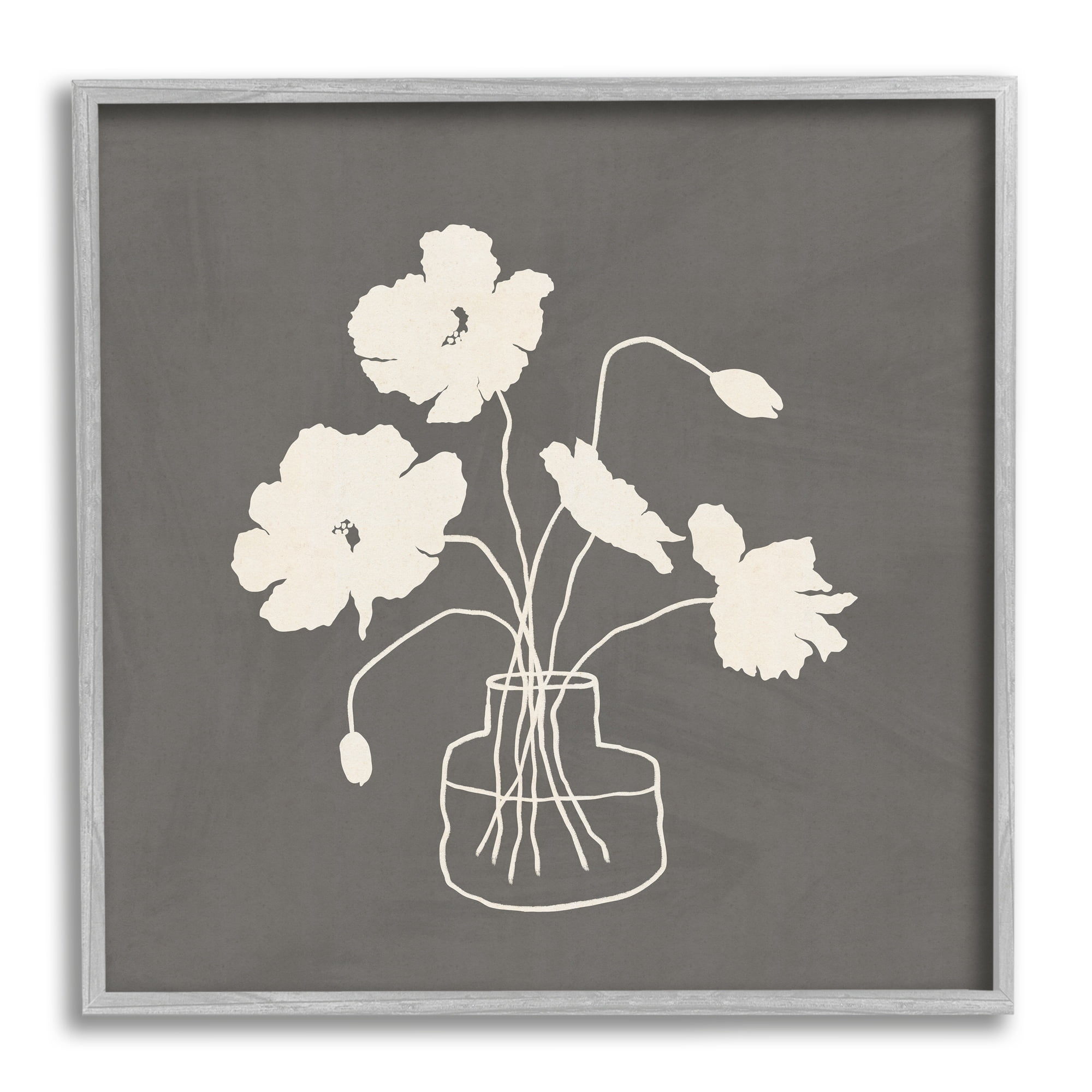 Stupell Industries Botanical Flower Buds Blossoms Vase White Outline Framed Wall Art, 24 x 24, Design by JJ Design House LLC