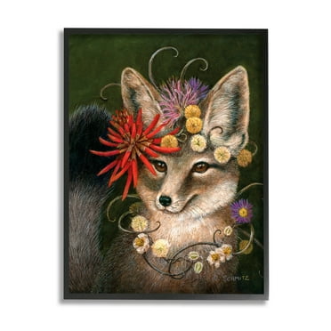 Stupell Industries Botanical Fox Flowers Painting Black Framed Art Print Wall Art, Design by Carolyn Schmitz