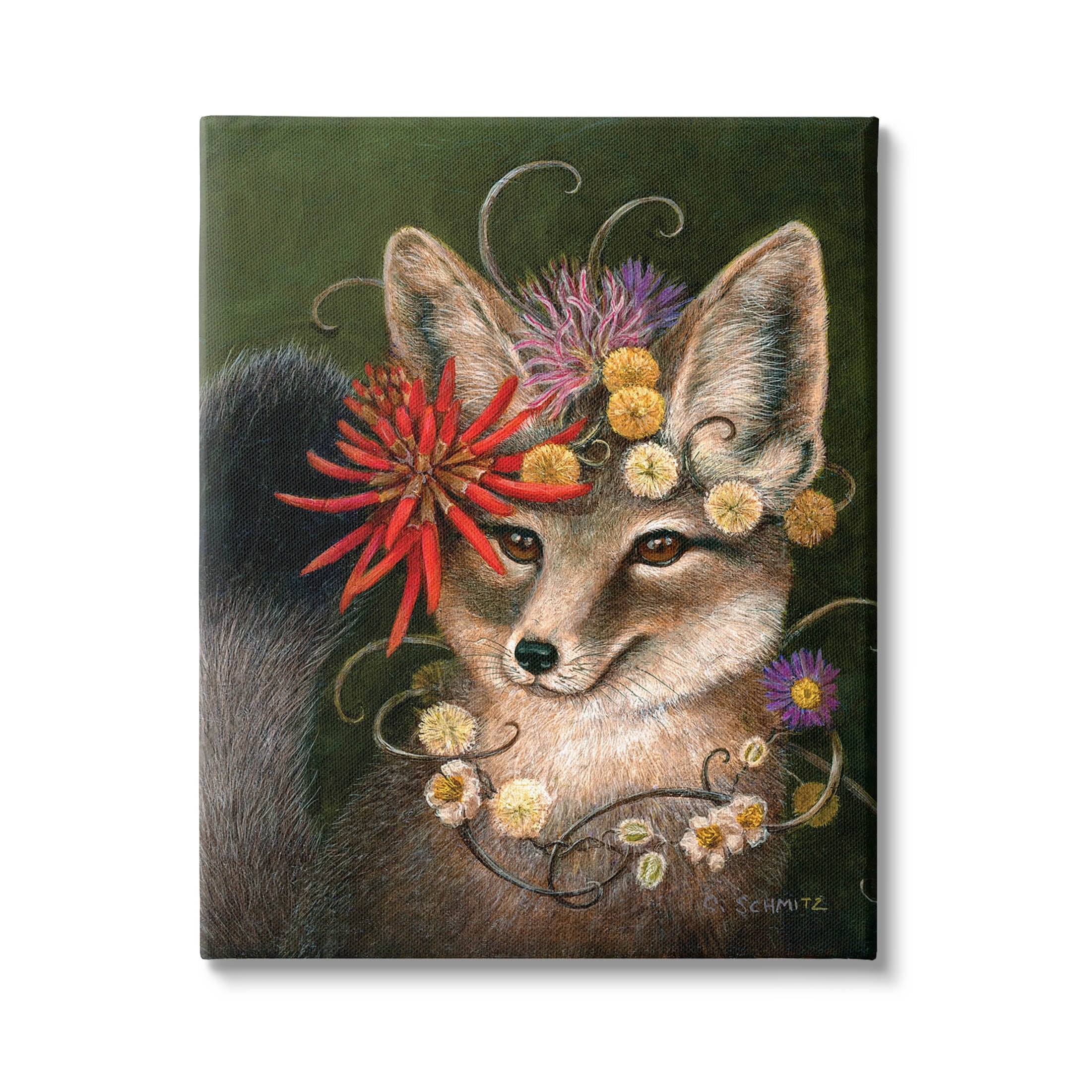 Stupell Industries Botanical Fox Flowers Painting Gallery Wrapped Canvas Print Wall Art, Design by Carolyn Schmitz