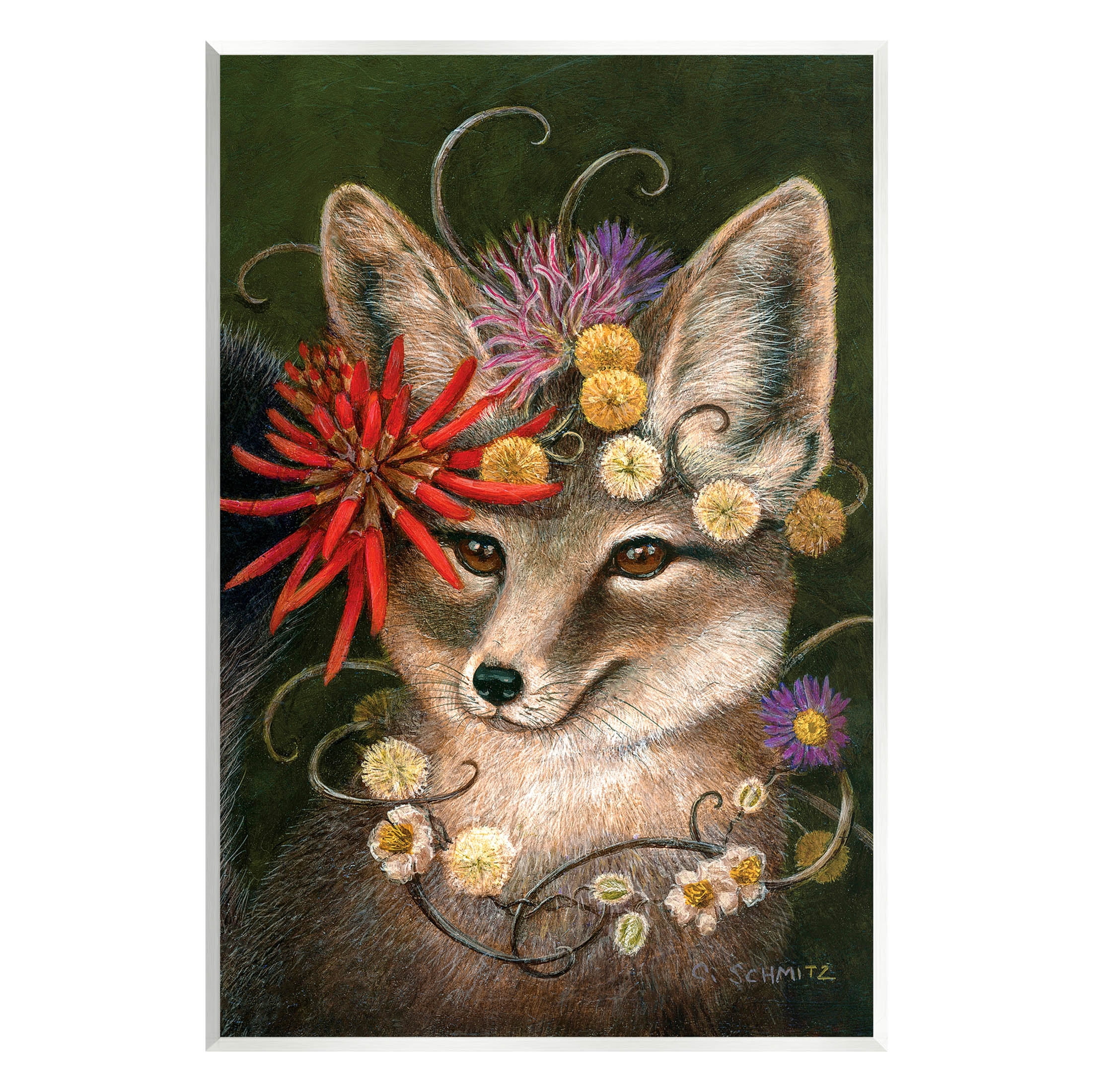 Stupell Industries Botanical Fox Flowers Painting Unframed Art Print Wall Art, Design by Carolyn Schmitz