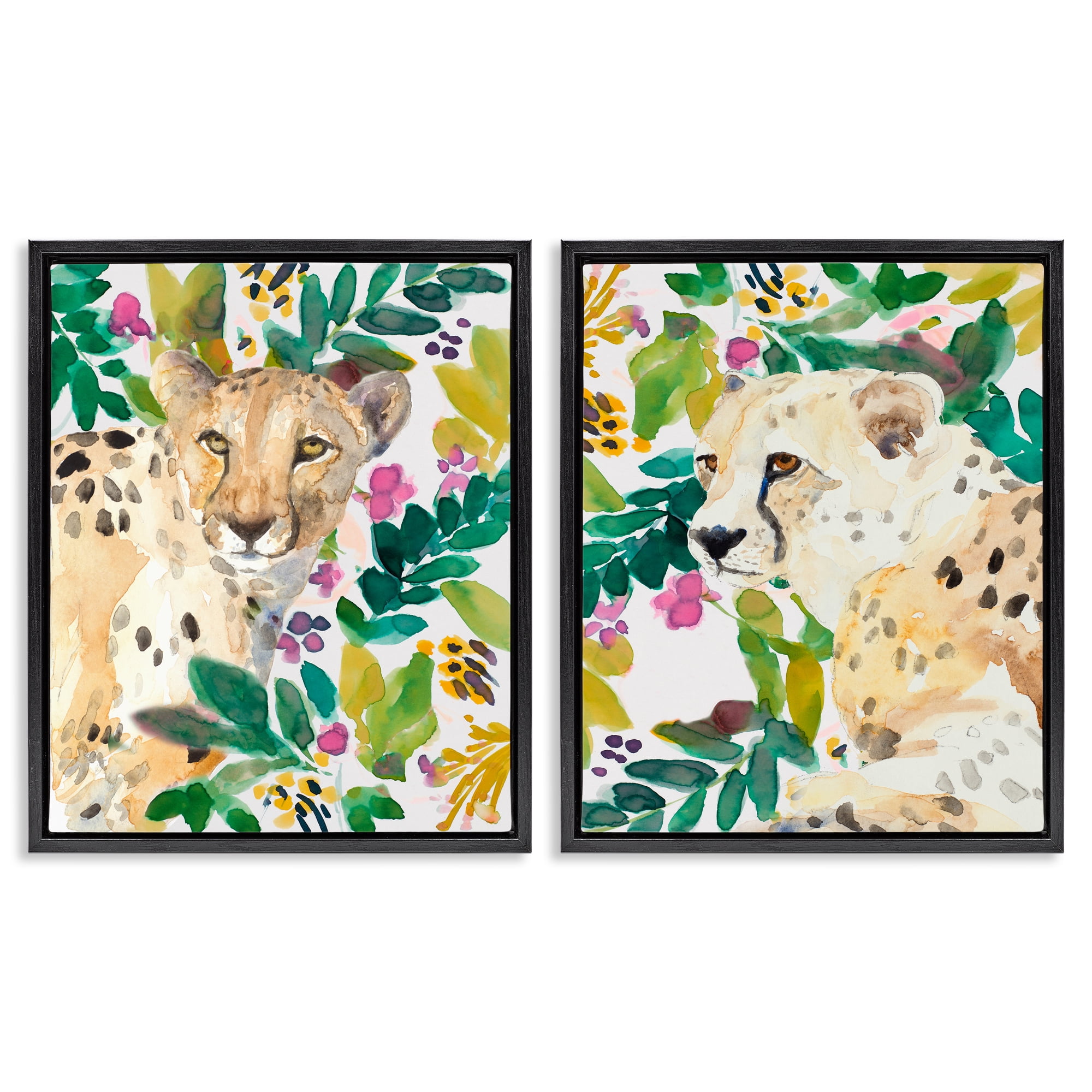 Stupell Industries Botanical Garden Wildlife 2 Piece Black Framed Floater Canvas Set, design by Lanie Loreth