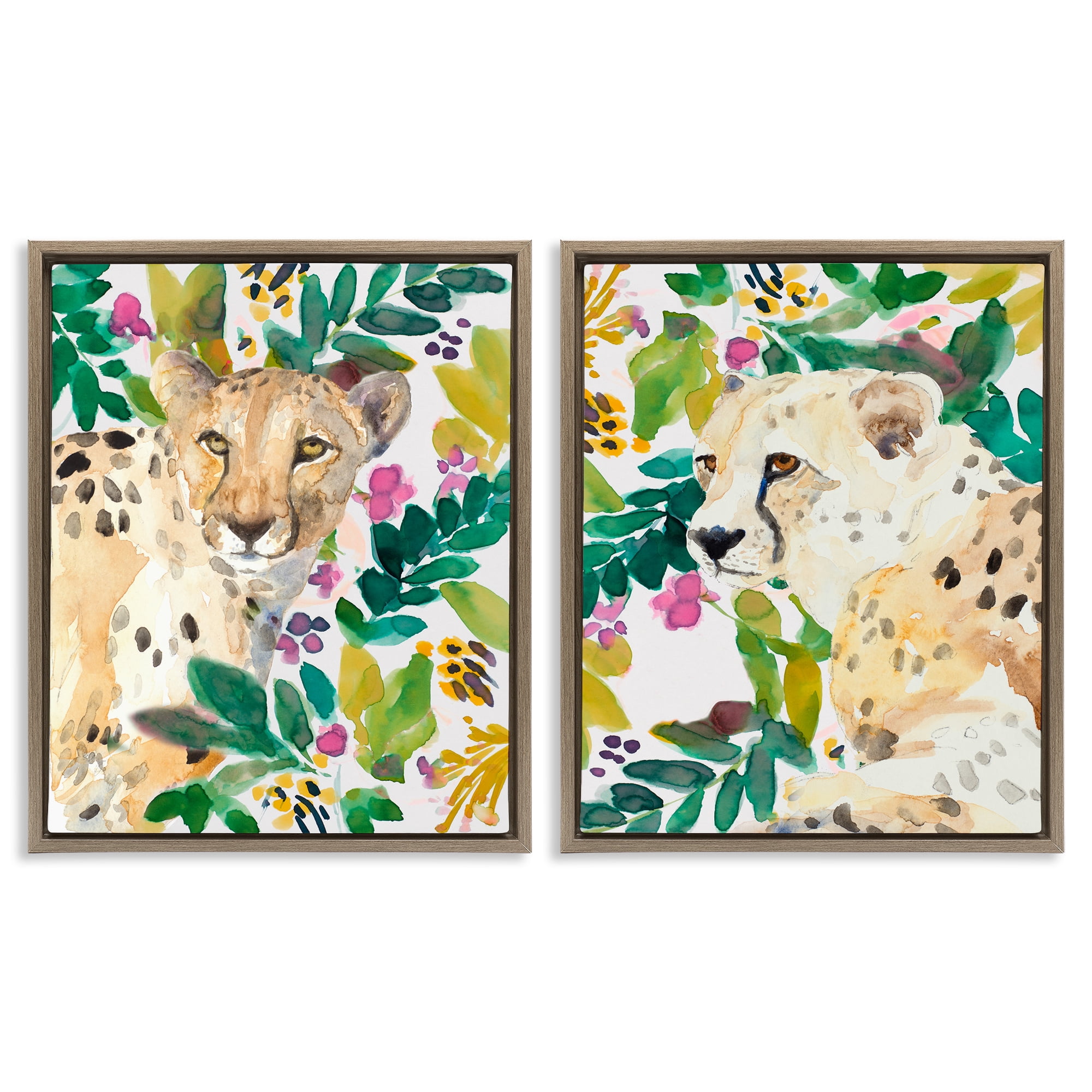 Stupell Industries Botanical Garden Wildlife 2 Piece Brown Framed Floater Canvas Set, design by Lanie Loreth