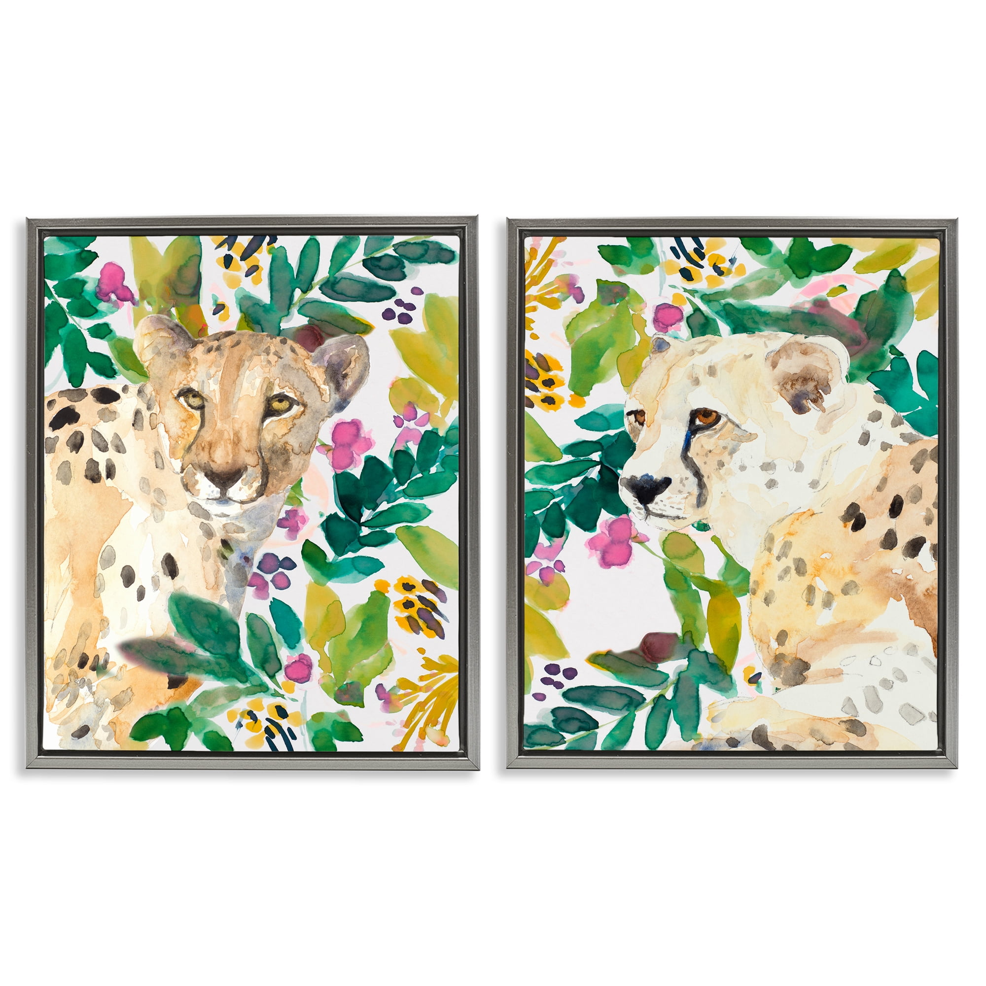 Stupell Industries Botanical Garden Wildlife 2 Piece Gray Framed Floater Canvas Set, design by Lanie Loreth