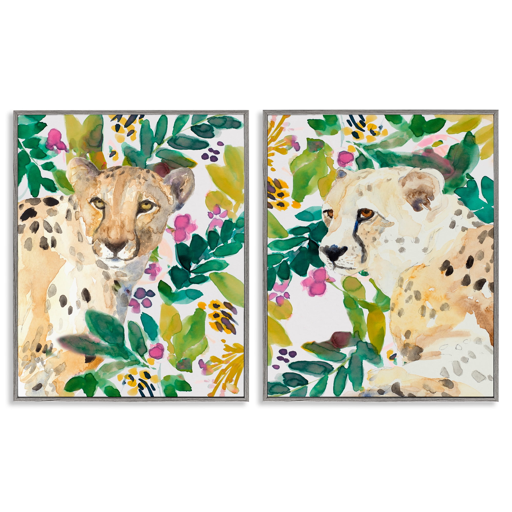 Stupell Industries Botanical Garden Wildlife 2 Piece Gray Framed Giclee Art Set, design by Lanie Loreth