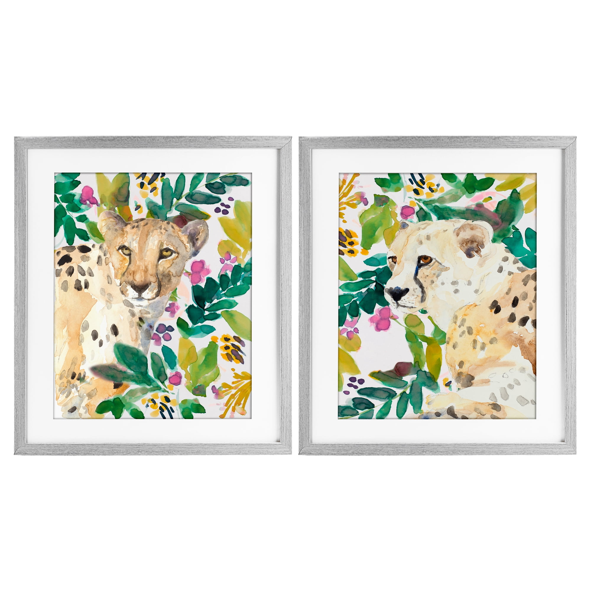Stupell Industries Botanical Garden Wildlife 2 Piece Gray Framed Print Under Glass Set, design by Lanie Loreth