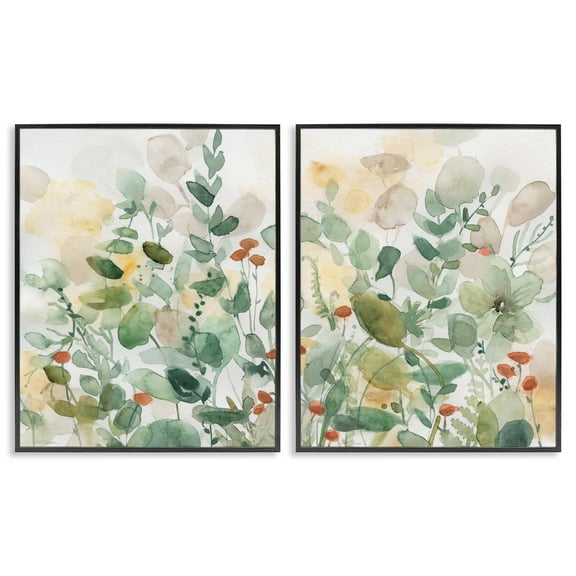Stupell Industries Botanical Garlands Abstract Plants & Flowers Painting Black Framed Art Print Wall Art, 11 x 14, Set of 2