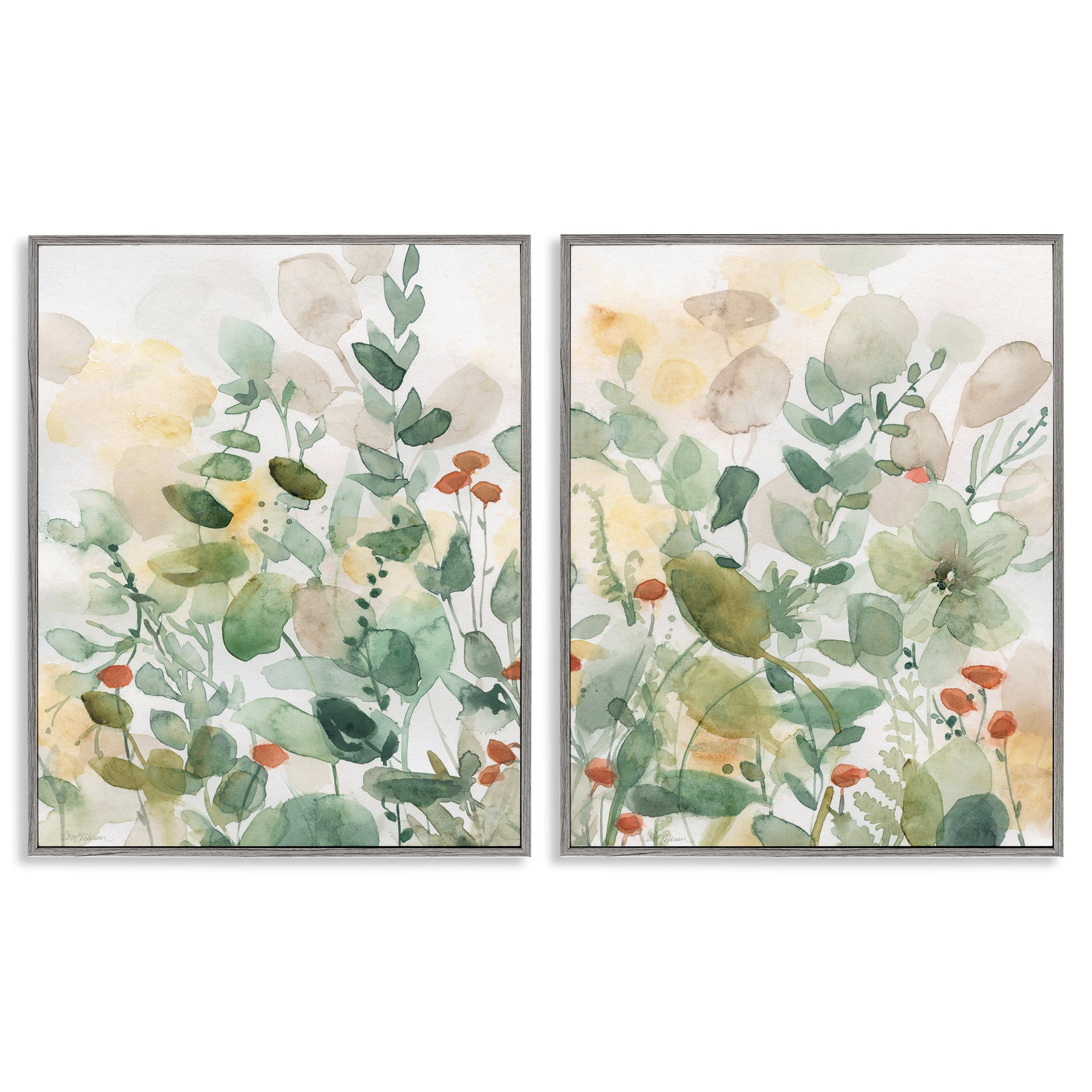 Stupell Industries Botanical Garlands Abstract Plants & Flowers Painting Gray Framed Art Print Wall Art, 11 x 14, Set of 2