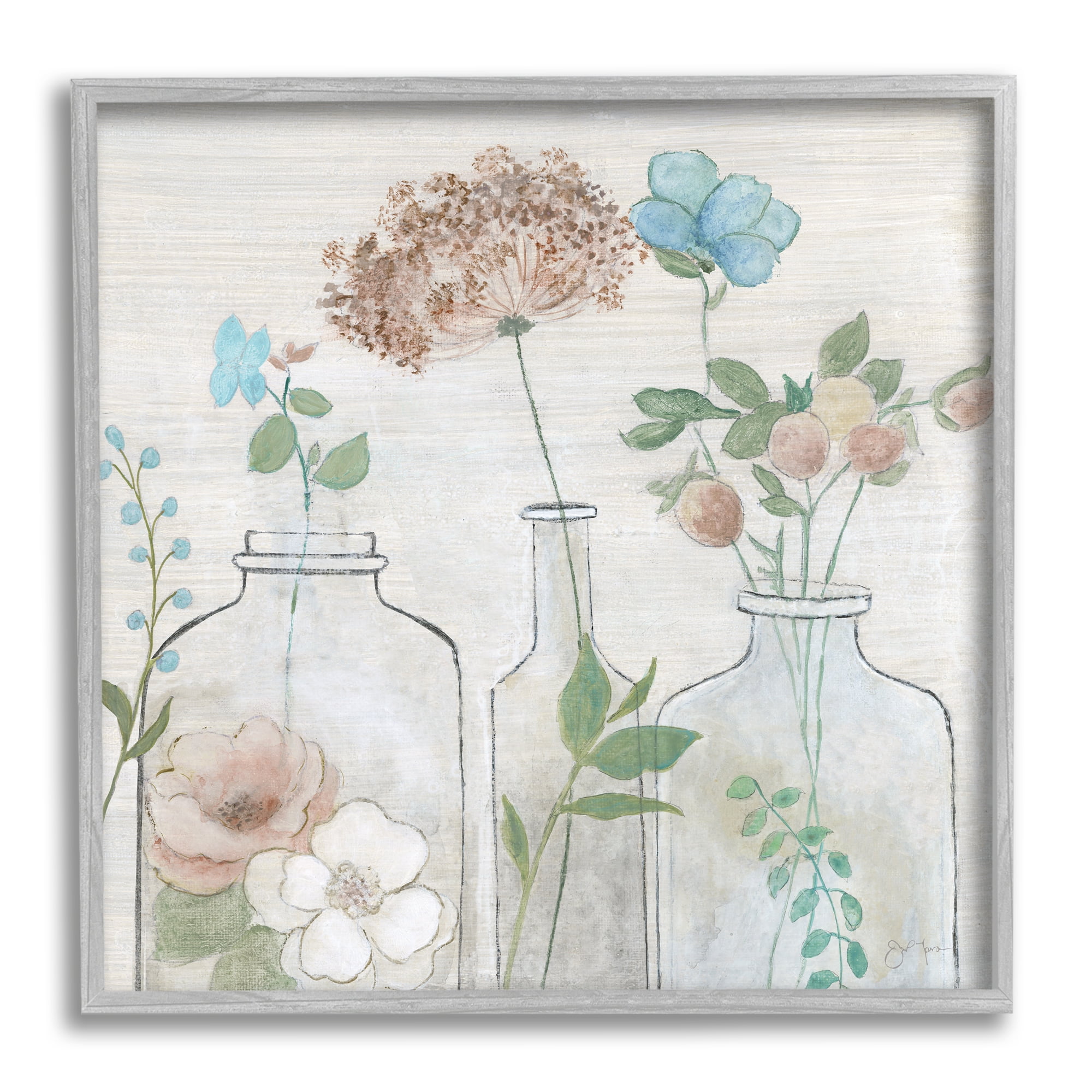 Stupell Industries Botanical Herbs Cottage Bouquets Botanical & Floral Painting Gray Framed Art Print Wall Art