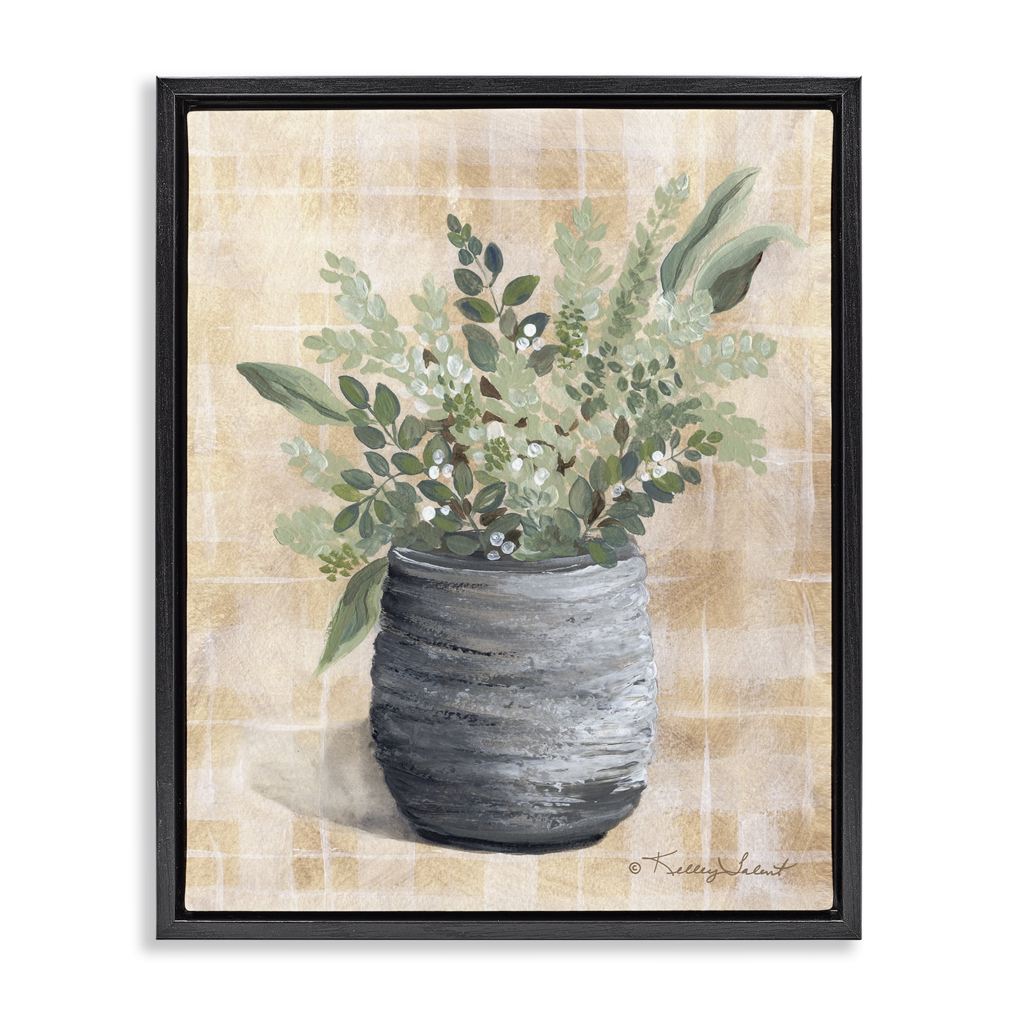 Stupell Industries Botanical Herbs Pottery Botanical & Floral Painting Black Floater Framed Art Print Wall Art, 25 x 31