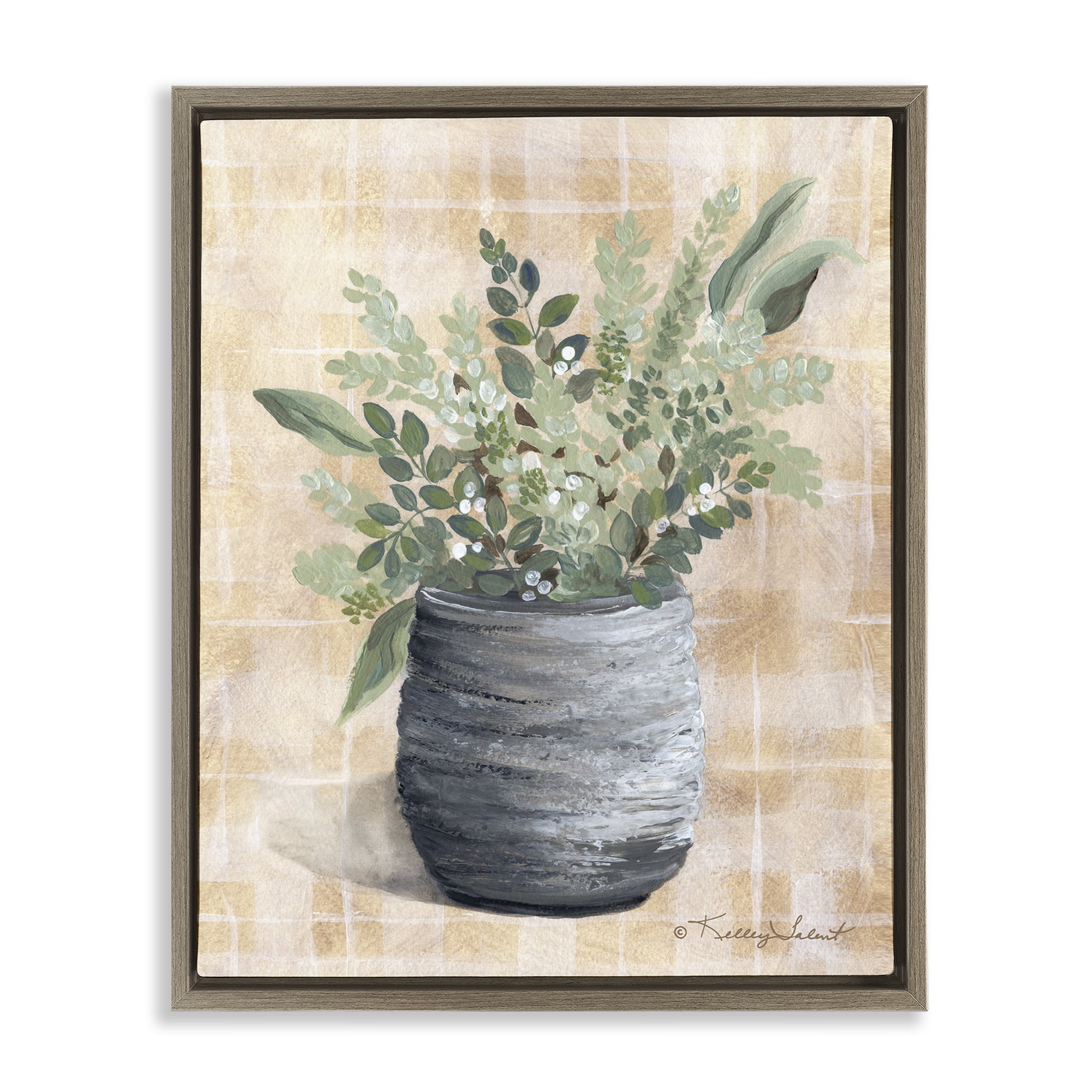 Stupell Industries Botanical Herbs Pottery Botanical & Floral Painting Brown Floater Framed Art Print Wall Art, 25 x 31