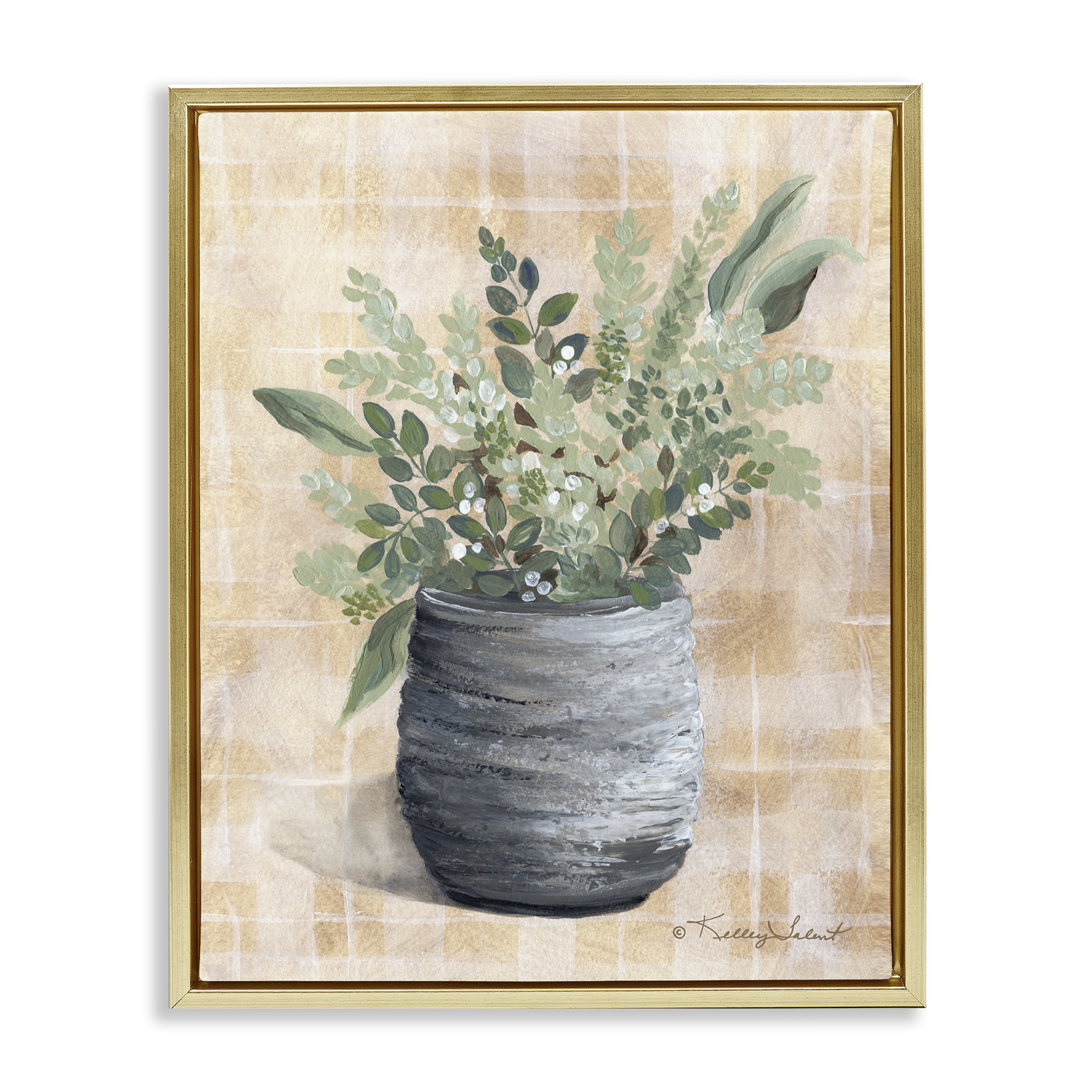 Stupell Industries Botanical Herbs Pottery Botanical & Floral Painting Gold Floater Framed Art Print Wall Art, 25 x 31