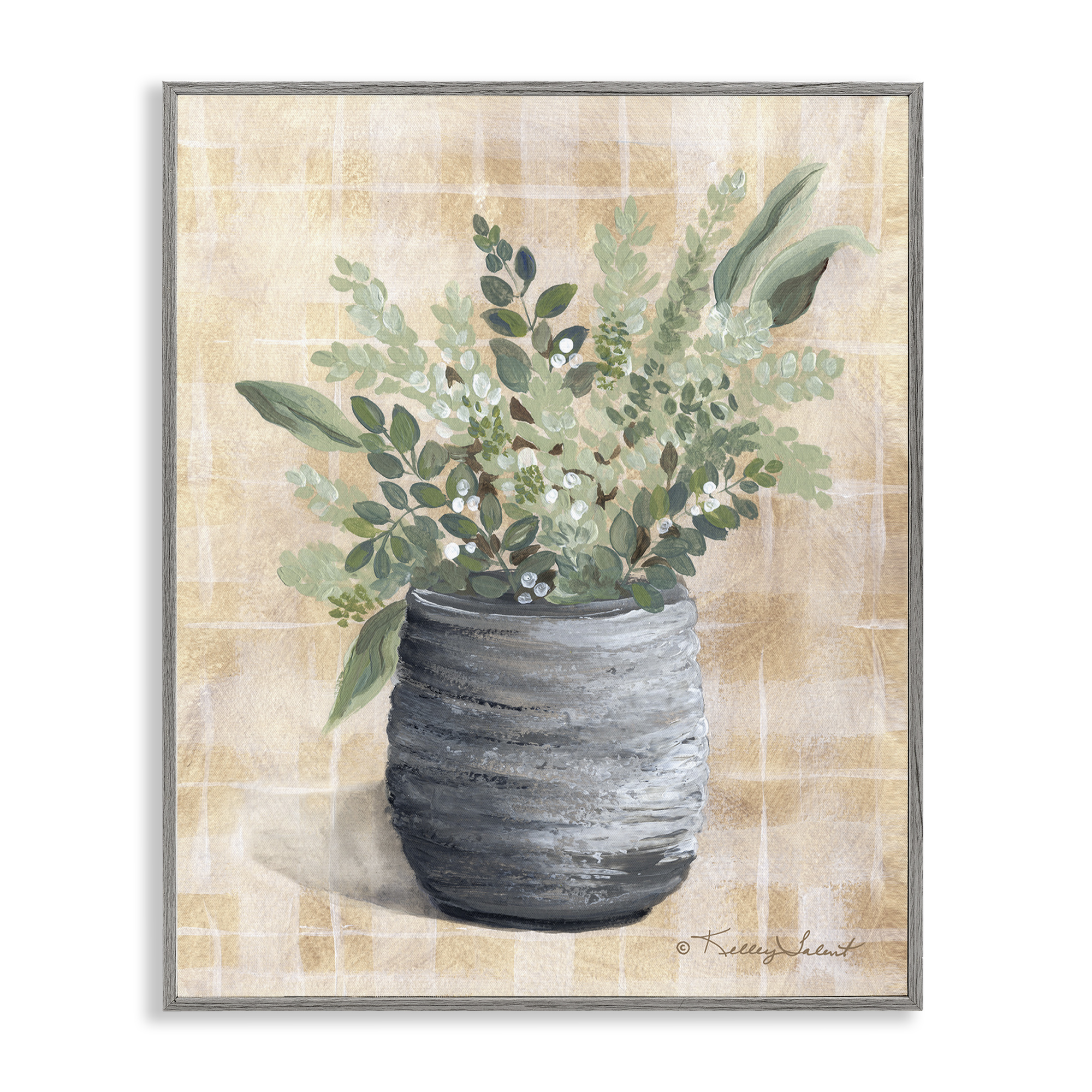 Stupell Industries Botanical Herbs Pottery Botanical & Floral Painting Gray Framed Art Print Wall Art, 11 x 14