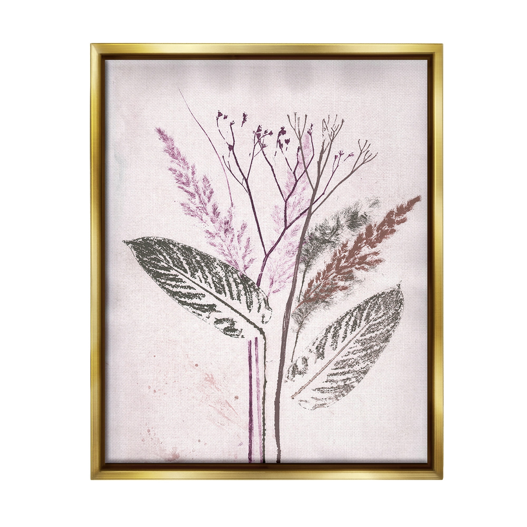 Stupell Industries Botanical Imprint Shapes Botanical & Floral Painting Gold Floater Framed Canvas Art Print Wall Art, 25 x 31