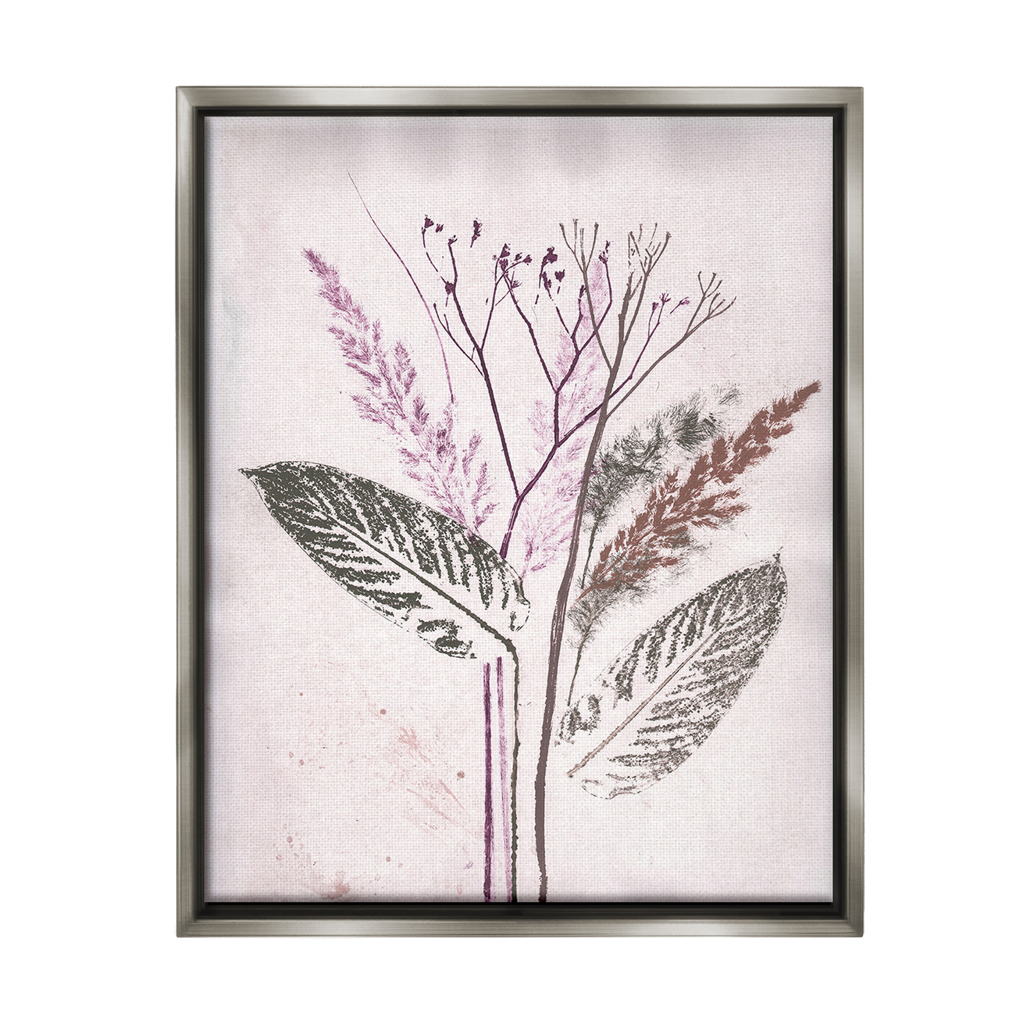 Stupell Industries Botanical Imprint Shapes Botanical & Floral Painting Gray Floater Framed Canvas Art Print Wall Art, 17 x 21