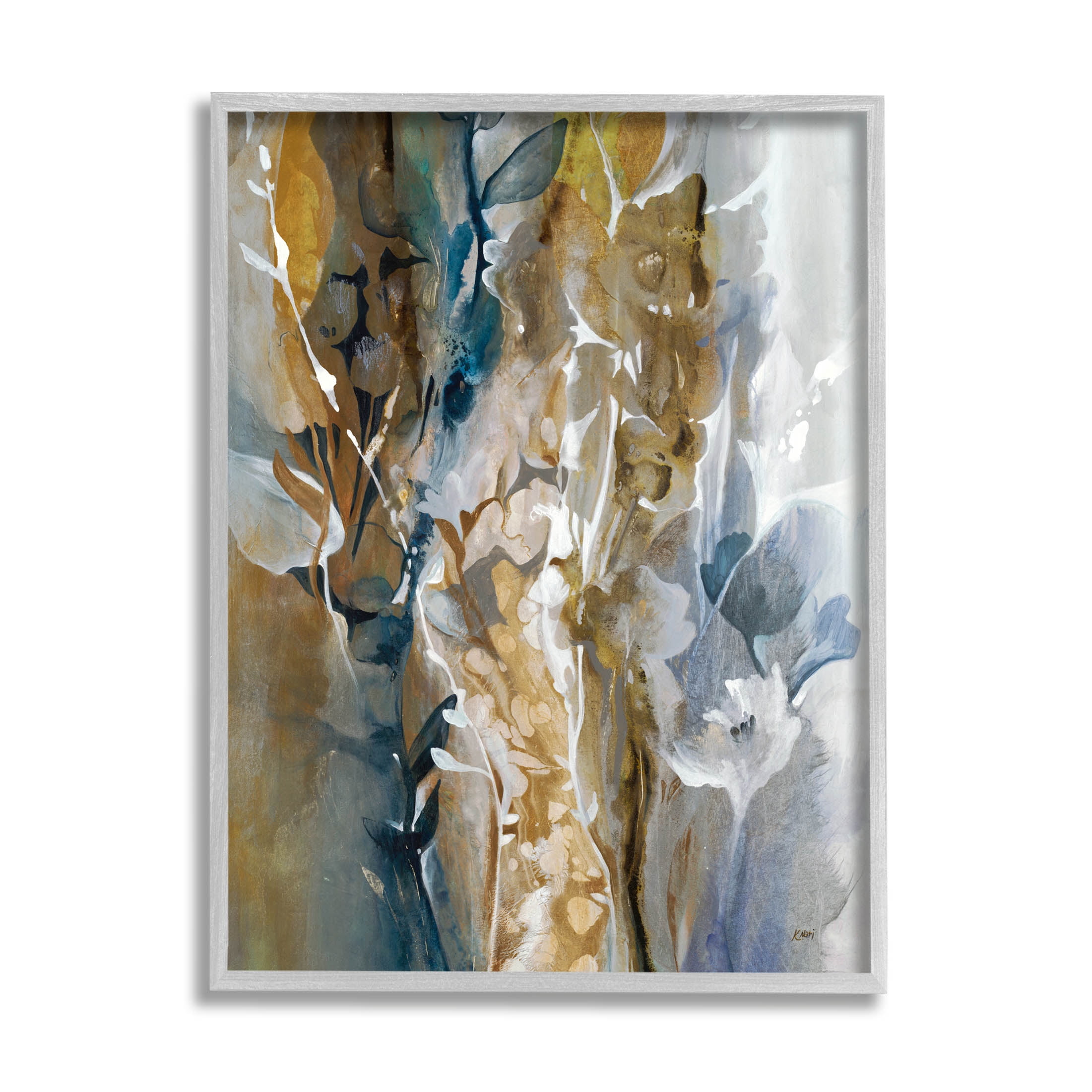 Stupell Industries Botanical Layered Sprigs Painting Gray Framed Art Print Wall Art, Design by K. Nari