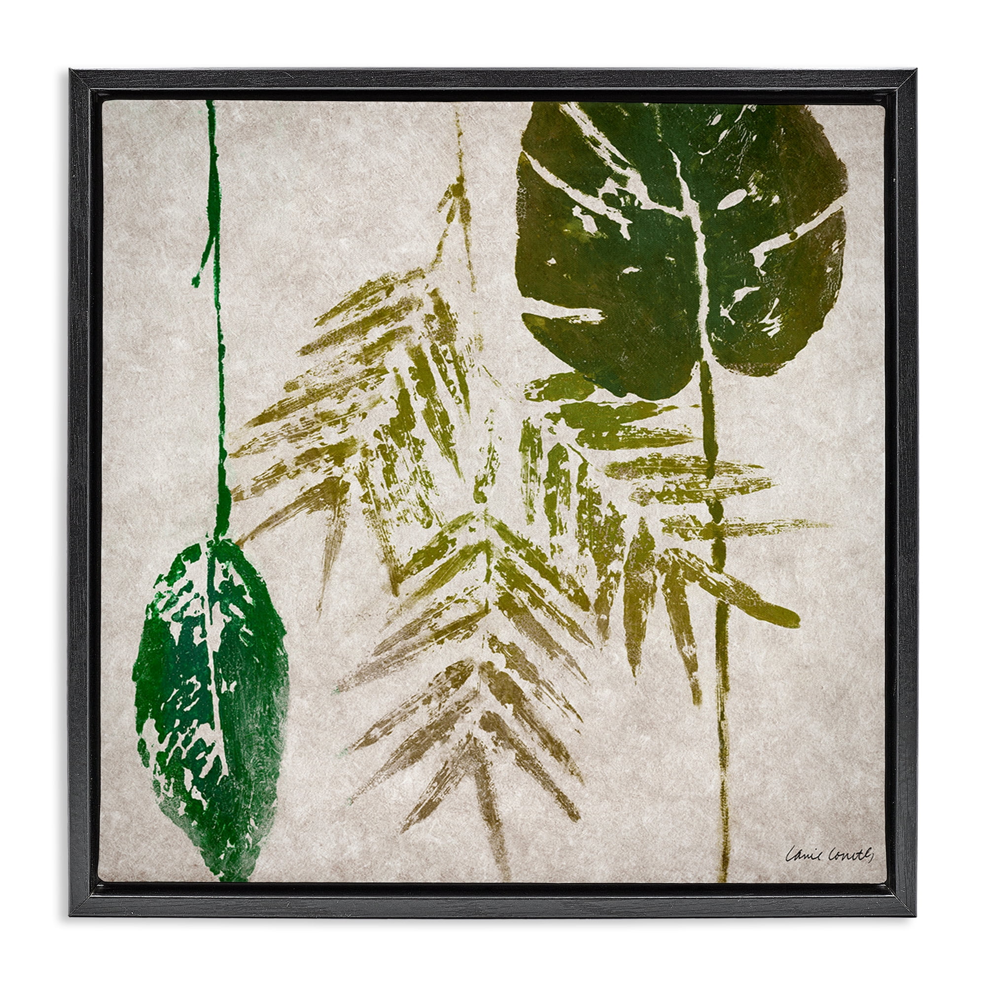 Stupell Industries Botanical Leaf Impressions Botanical & Floral Painting Black Floater Framed Canvas Art Print Wall Art, 18 x 18