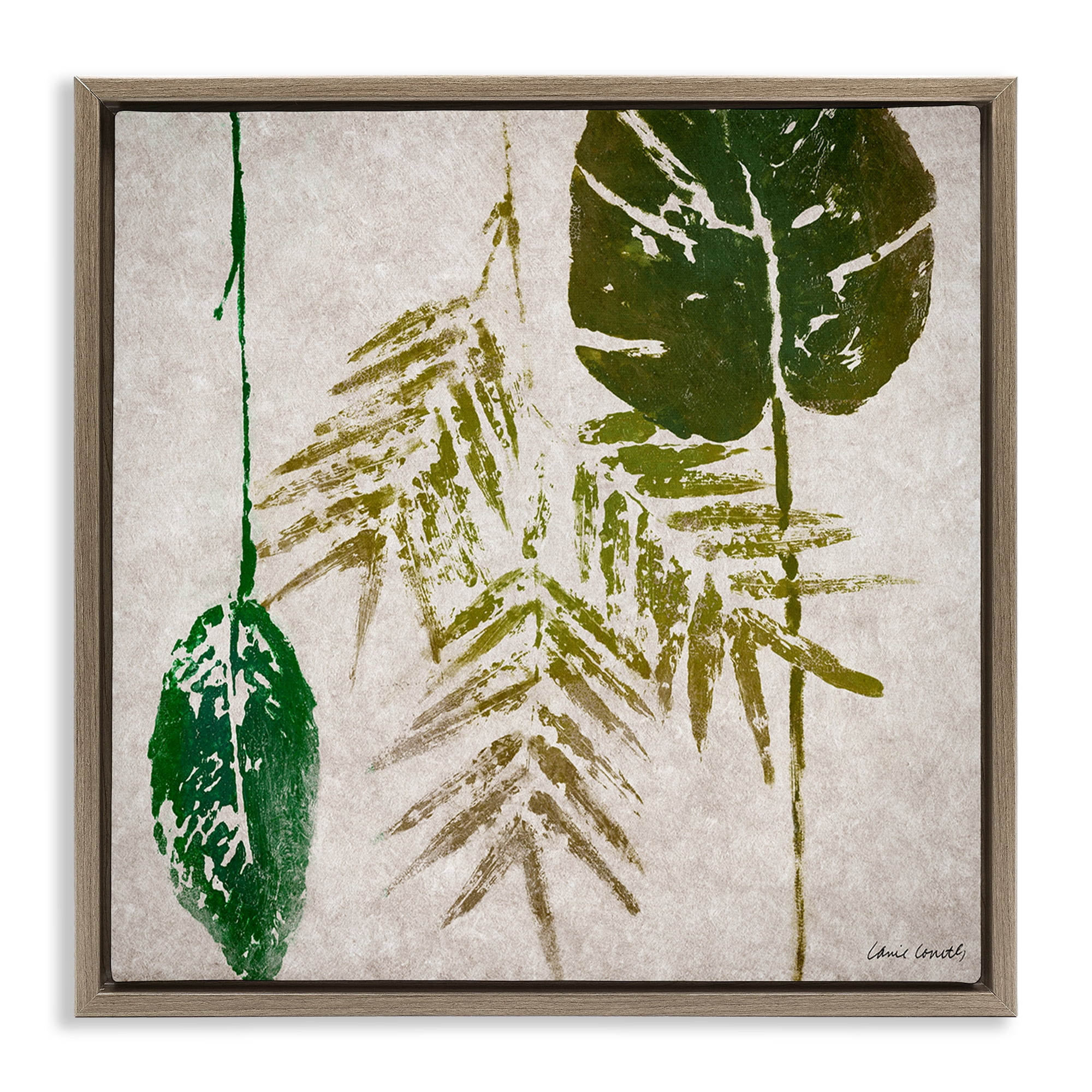 Stupell Industries Botanical Leaf Impressions Botanical & Floral Painting Brown Floater Framed Canvas Art Print Wall Art, 25 x 25