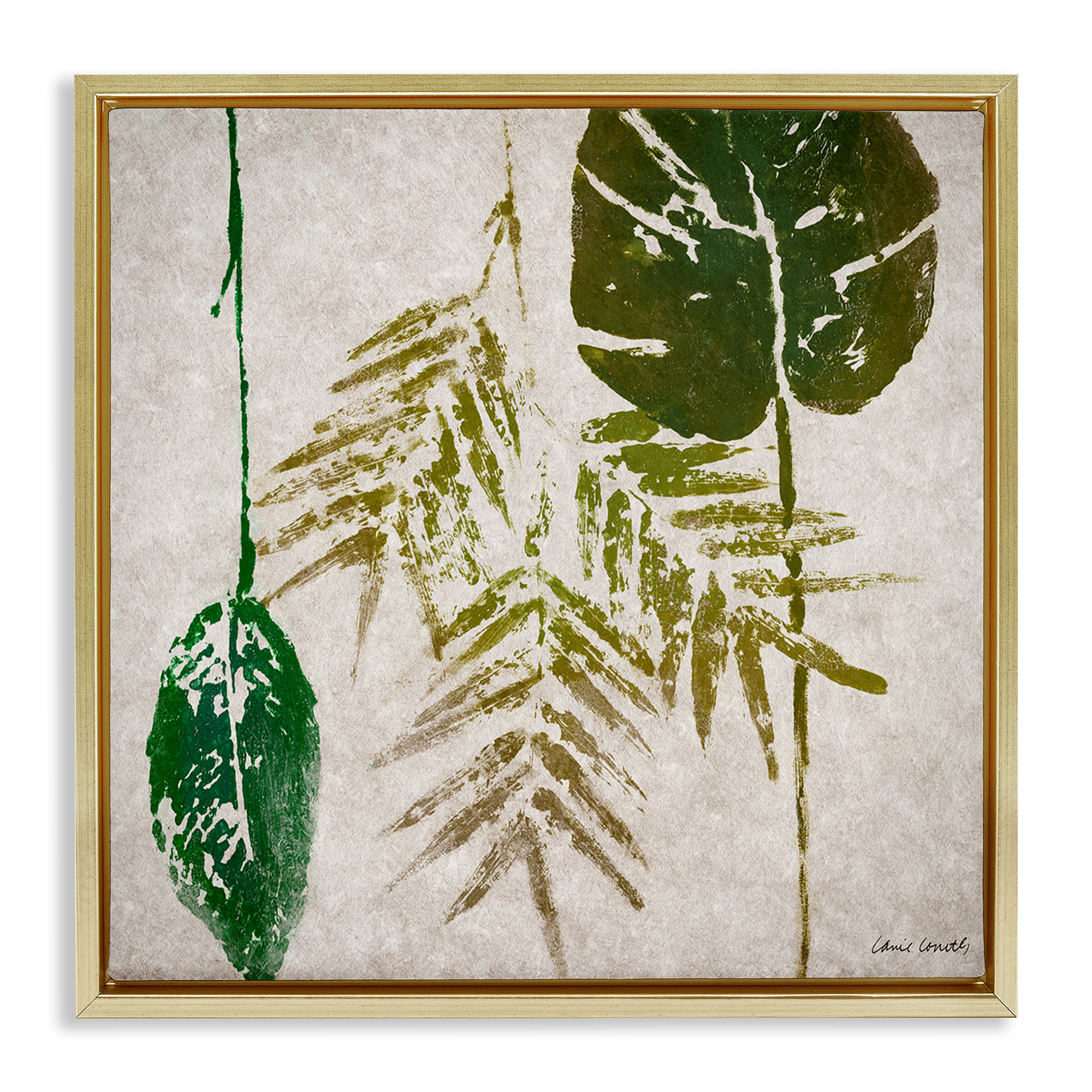 Stupell Industries Botanical Leaf Impressions Botanical & Floral Painting Gold Floater Framed Canvas Art Print Wall Art, 25 x 25