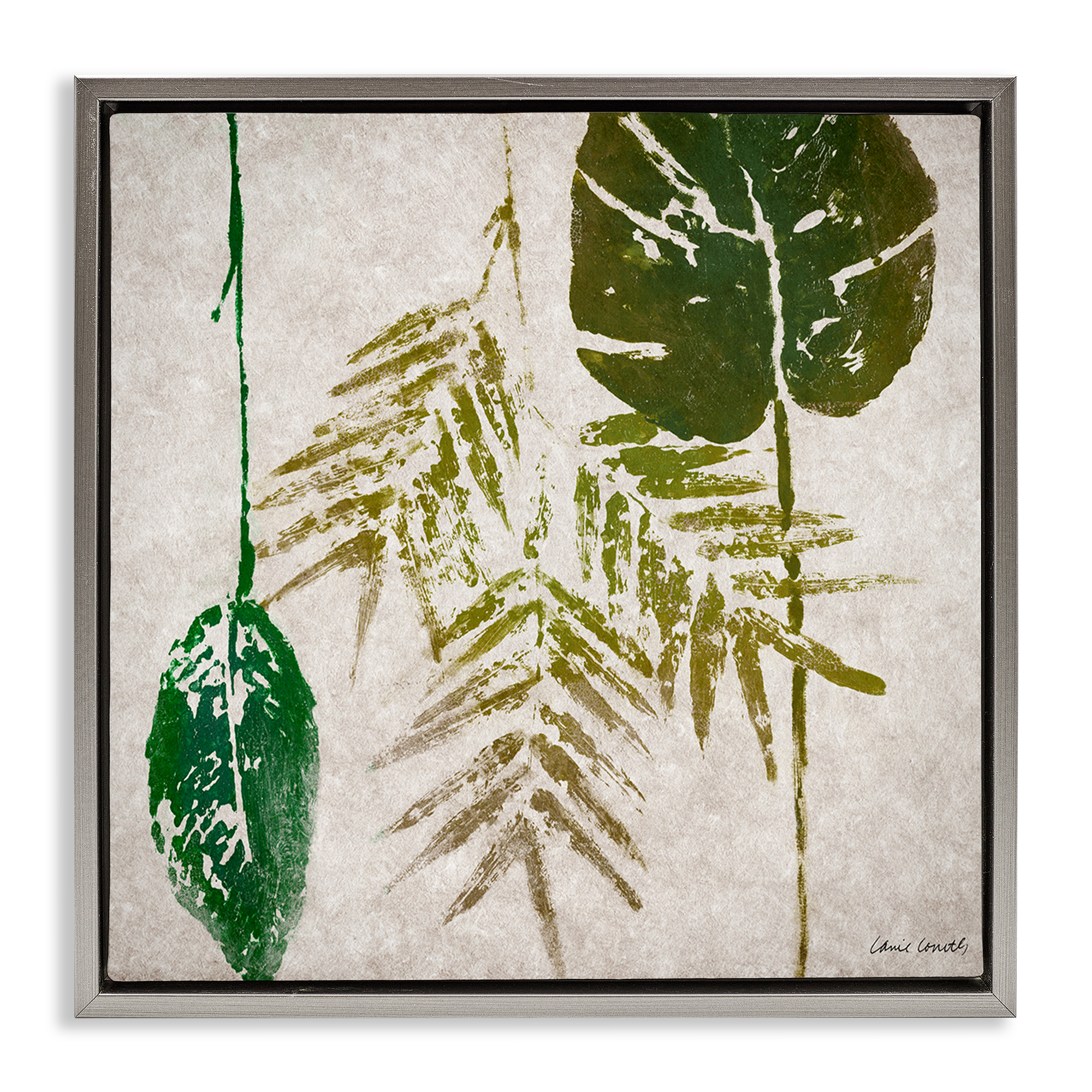 Stupell Industries Botanical Leaf Impressions Botanical & Floral Painting Gray Floater Framed Canvas Art Print Wall Art, 25 x 25