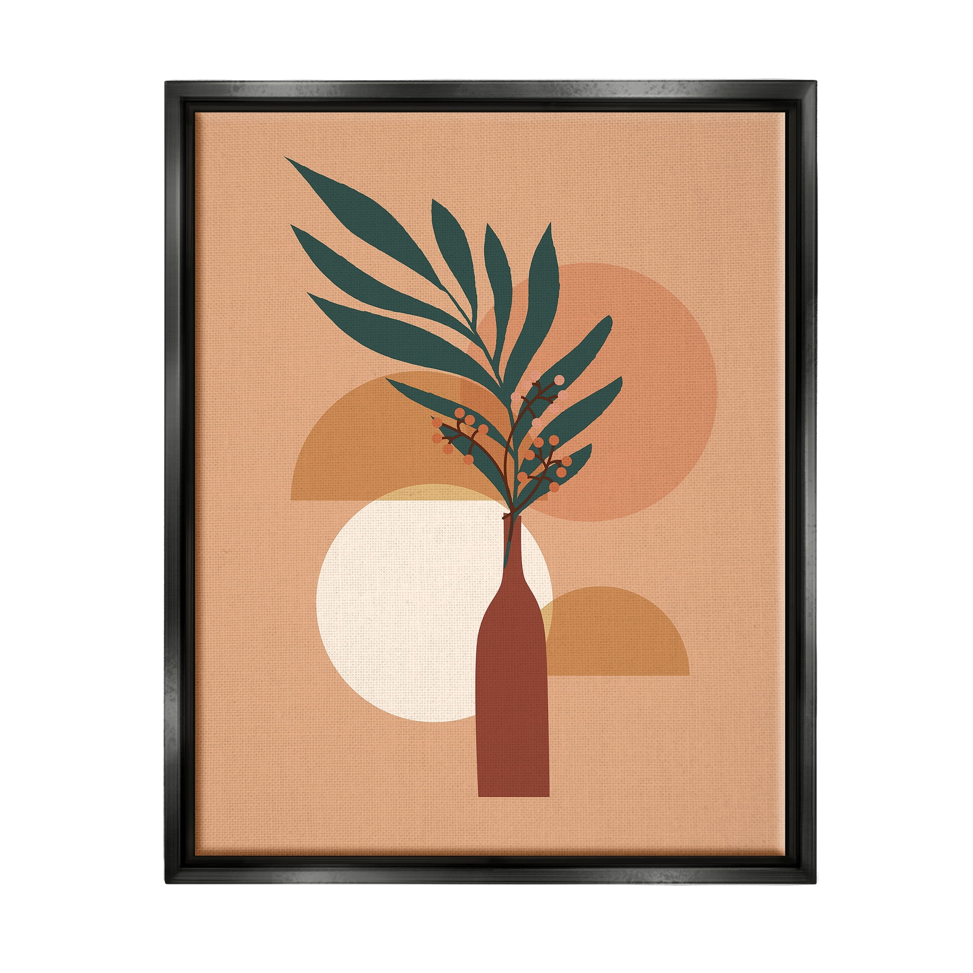 Stupell Industries Botanical Leaf & Shapes Botanical & Floral Painting Black Floater Framed Canvas Art Print Wall Art, 25 x 31