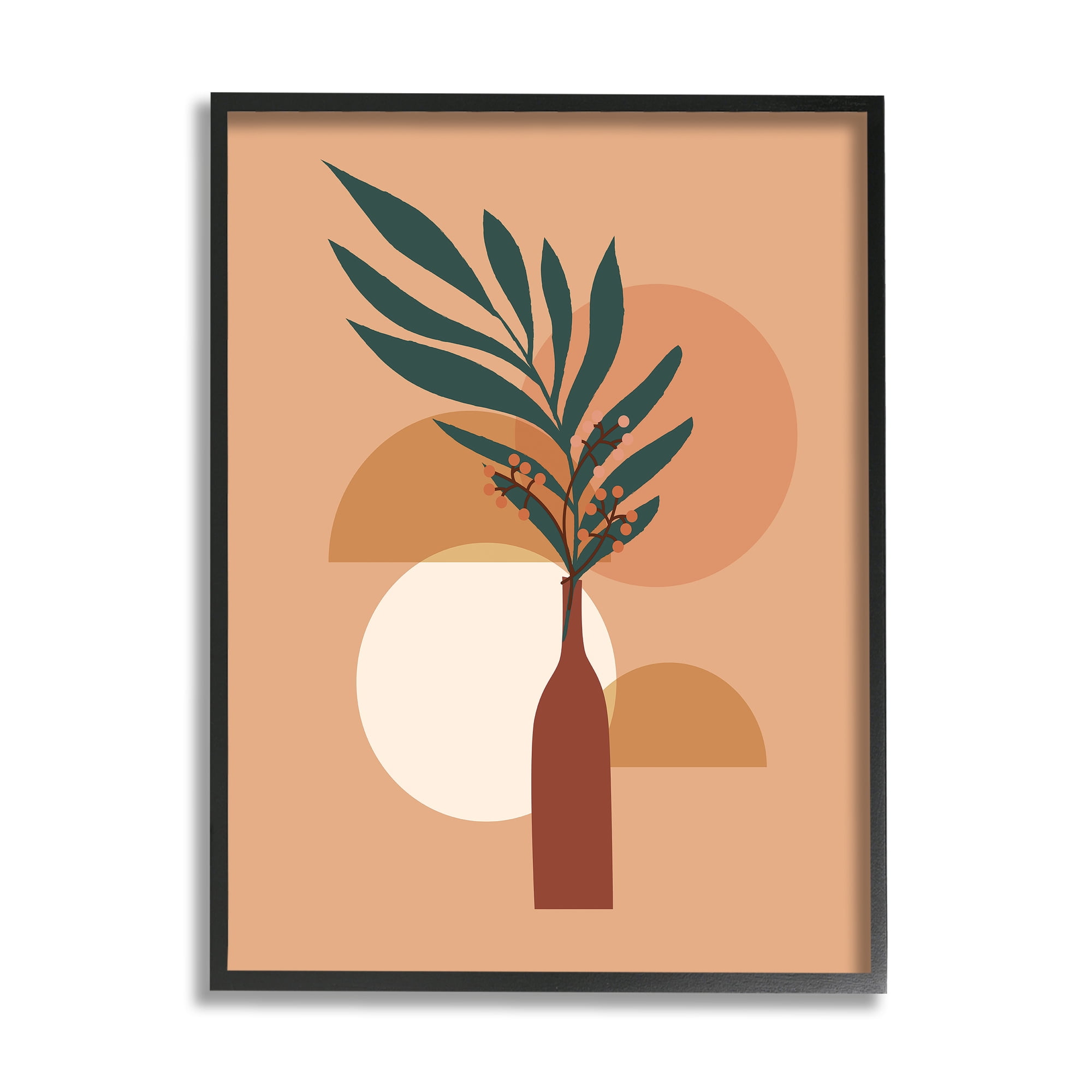Stupell Industries Botanical Leaf & Shapes Botanical & Floral Painting Black Framed Art Print Wall Art, 24 x 30