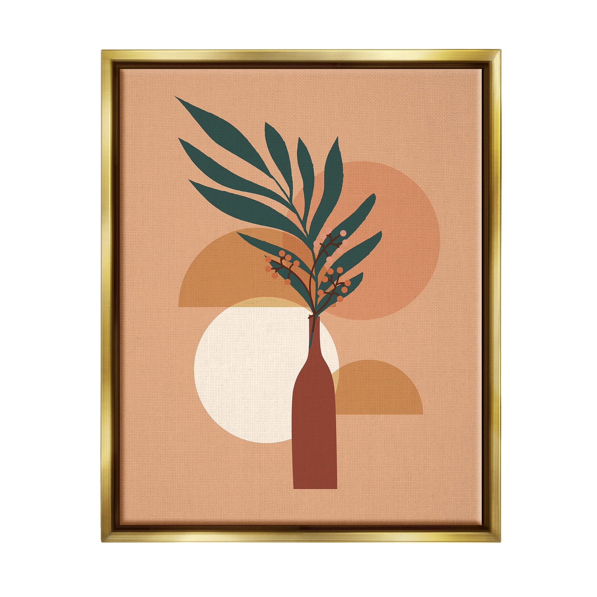 Stupell Industries Botanical Leaf & Shapes Botanical & Floral Painting Gold Floater Framed Canvas Art Print Wall Art, 25 x 31